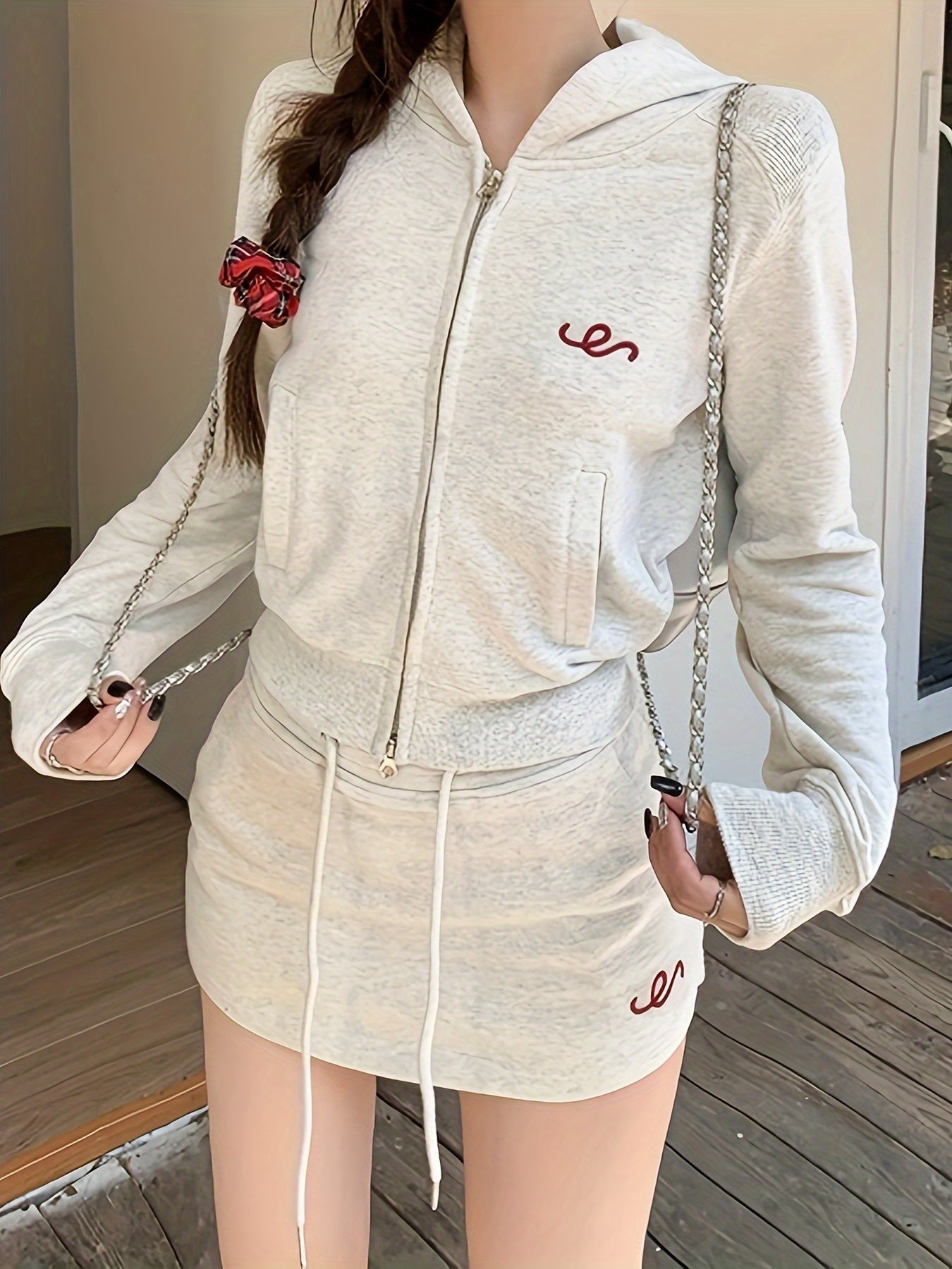 Sixsr Graphic Pattern Zipper Hoodie, Casual Long Sleeve Slant Pockets Jacket, Women's Clothing