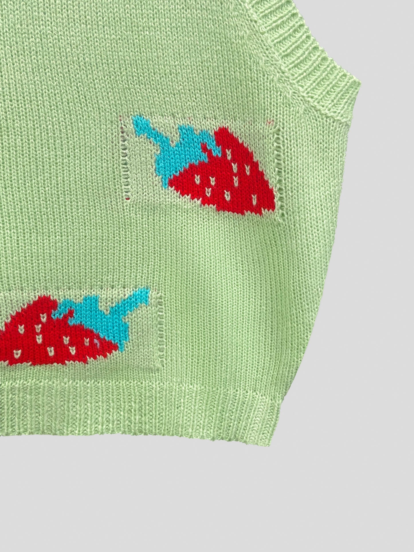 Sixsr Strawberry Print Sweater Vest, Cute Preppy Crew Neck Sleeveless Vest, Women's Clothing