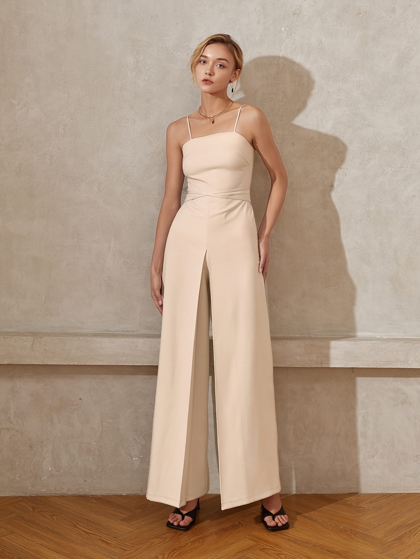 Sixsr Solid Tie Back Cami Jumpsuit, Elegant Sleeveless Wide Leg Jumpsuit For Spring & Summer, Women's Clothing