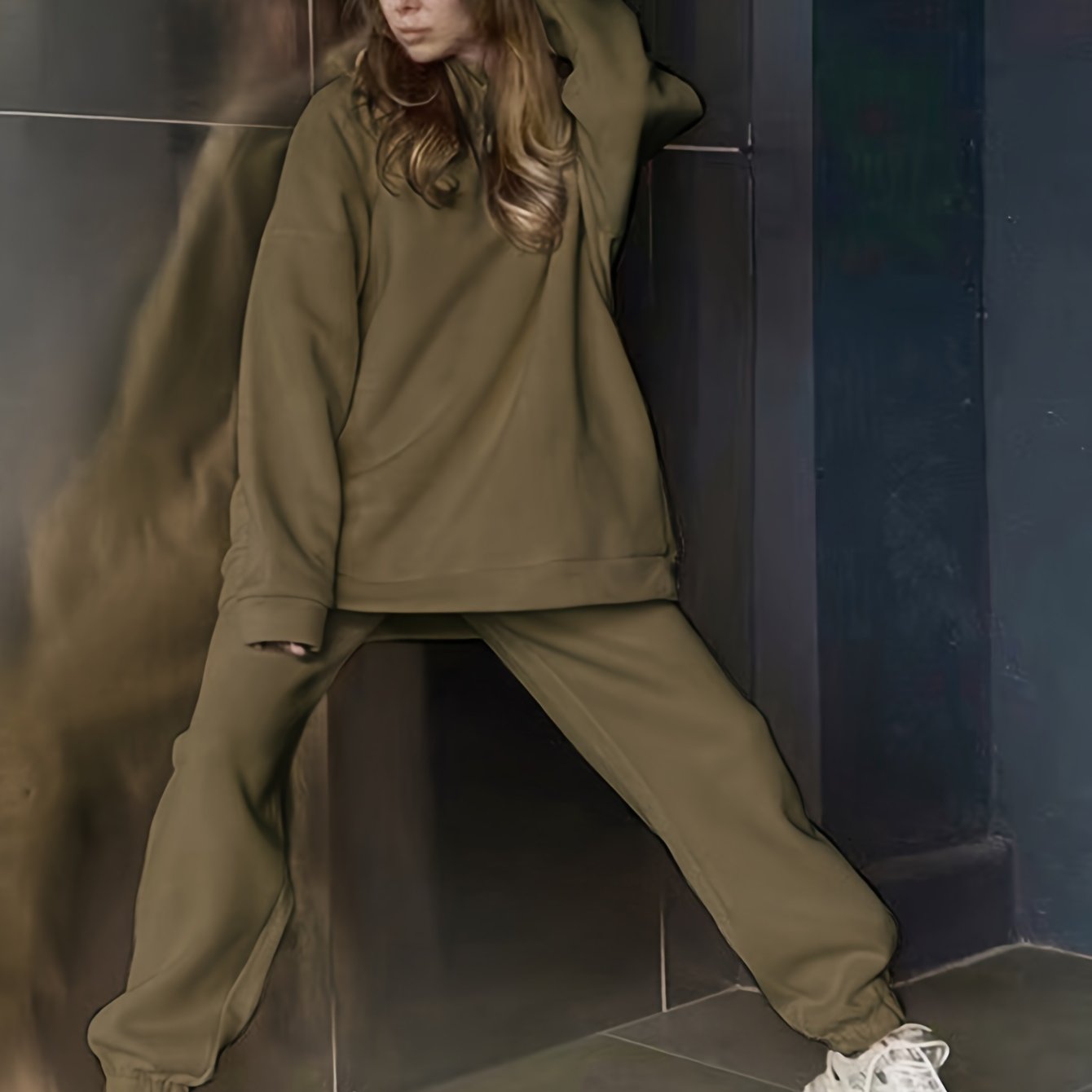 Sixsr Casual Solid Two-piece Set, Crew Neck Long Sleeve Sweatshirt & Elastic Waist Joggers Outfits, Women's Clothing