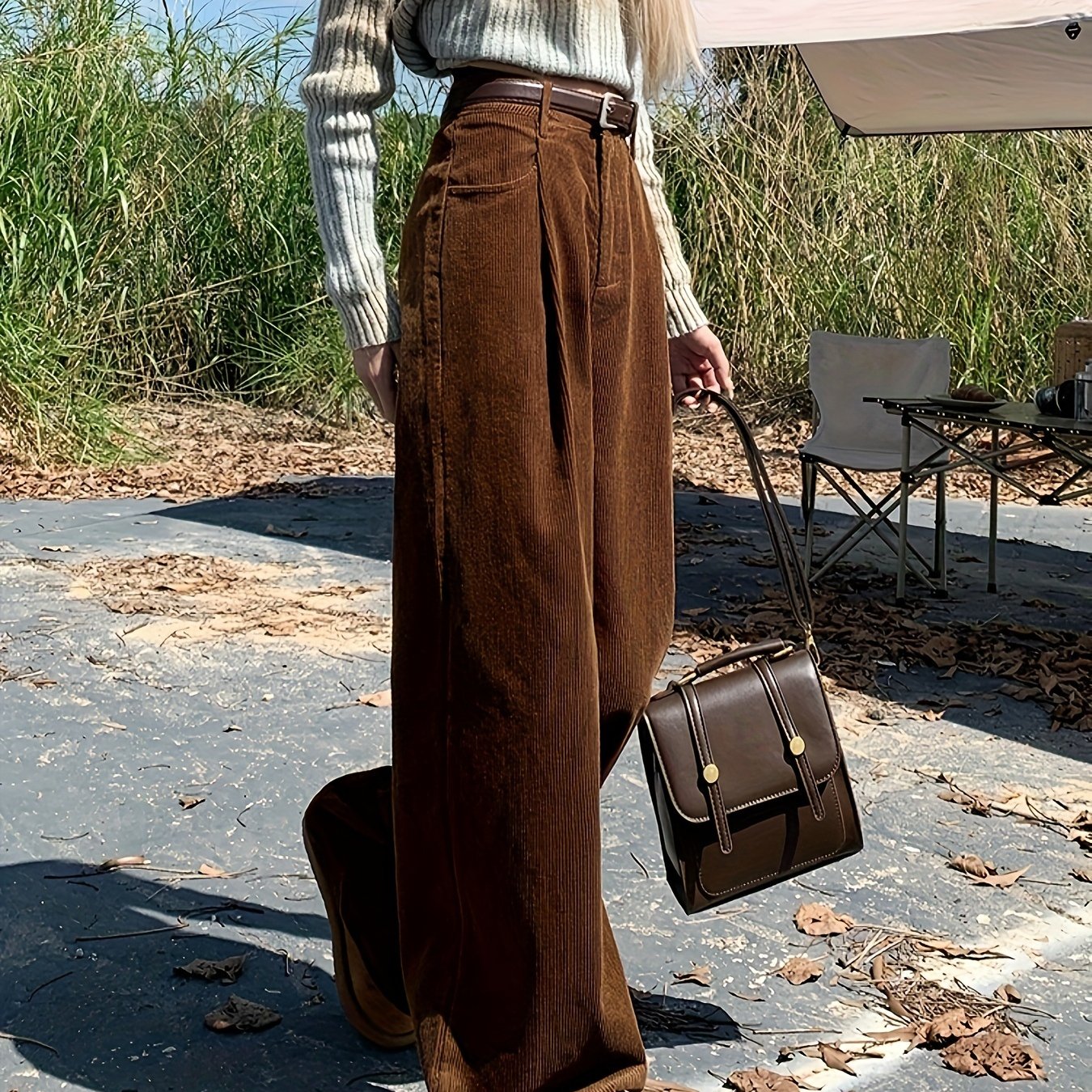 Sixsr Solid Button Front Wide Leg Pants, Casual Loose Pants For Fall & Winter, Women's Clothing