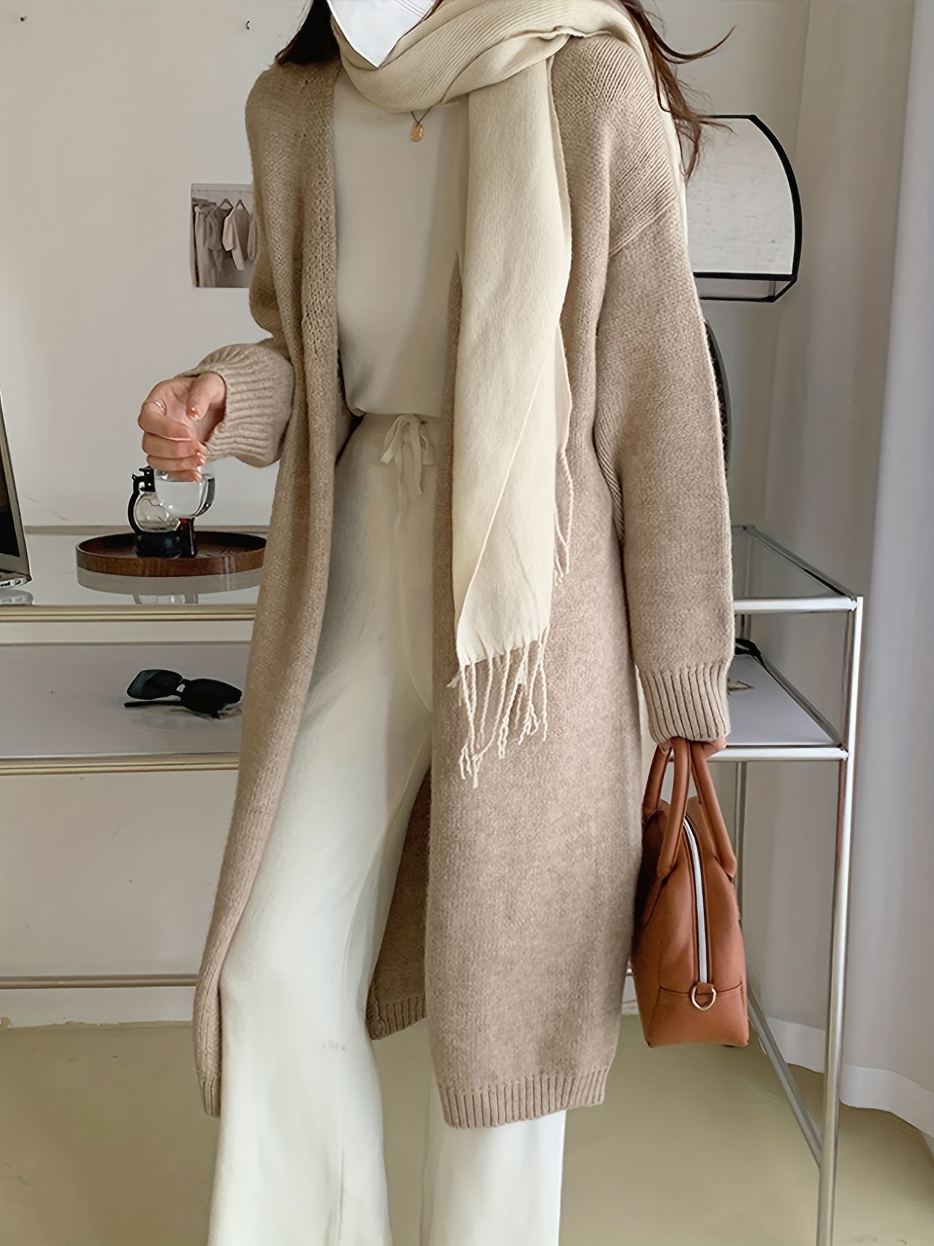 Sixsr Solid Open Front Cardigan, Elegant Long Sleeve Cardigan For Spring & Fall, Women's Clothing