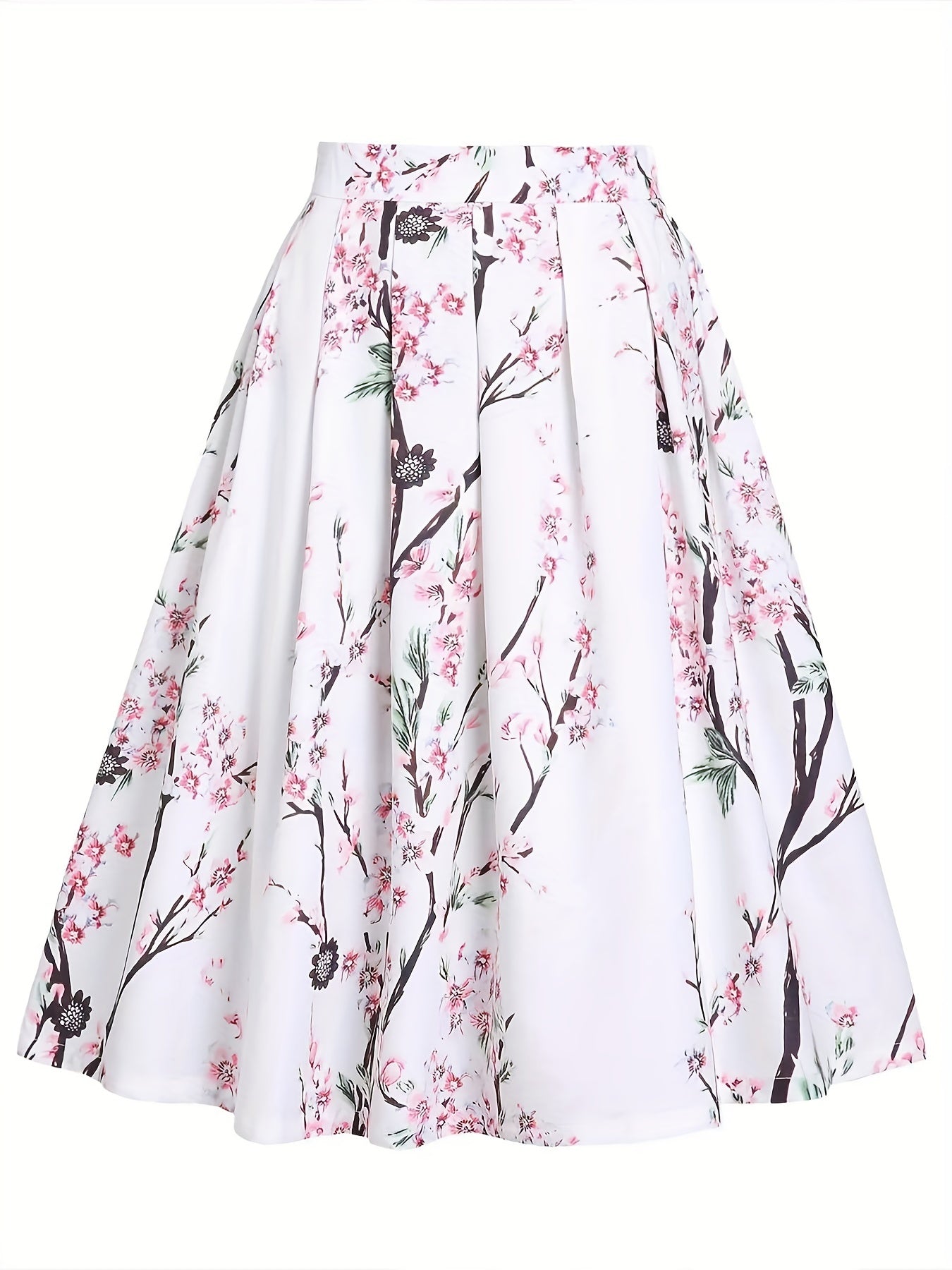 Women's Elegant Spring & Summer Two-piece Set - Floral Print Pleated Skirt & Knotted Short Sleeve Tee Outfit