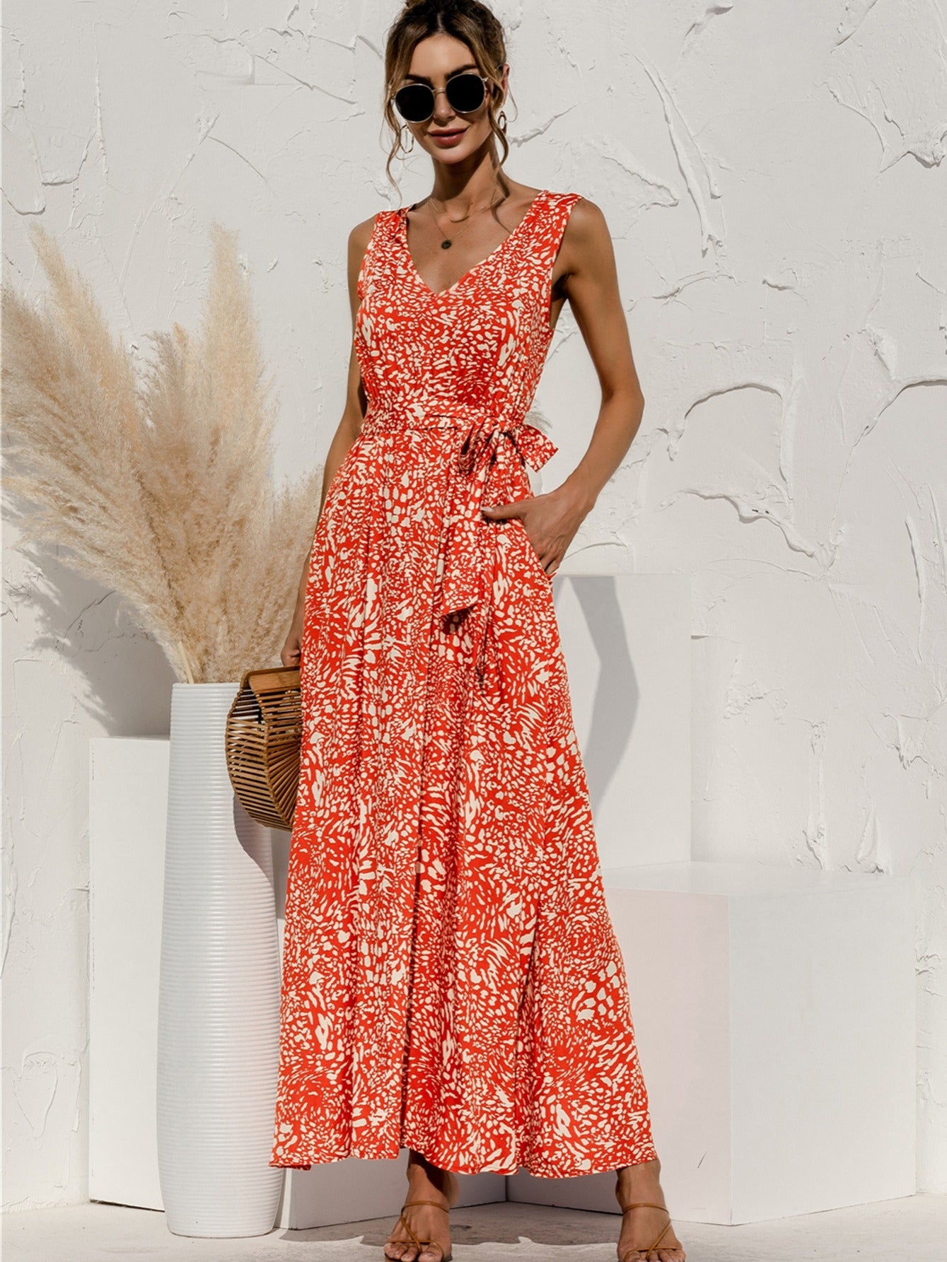 Women's Dresses V Neck Floral Print Maxi Dresses