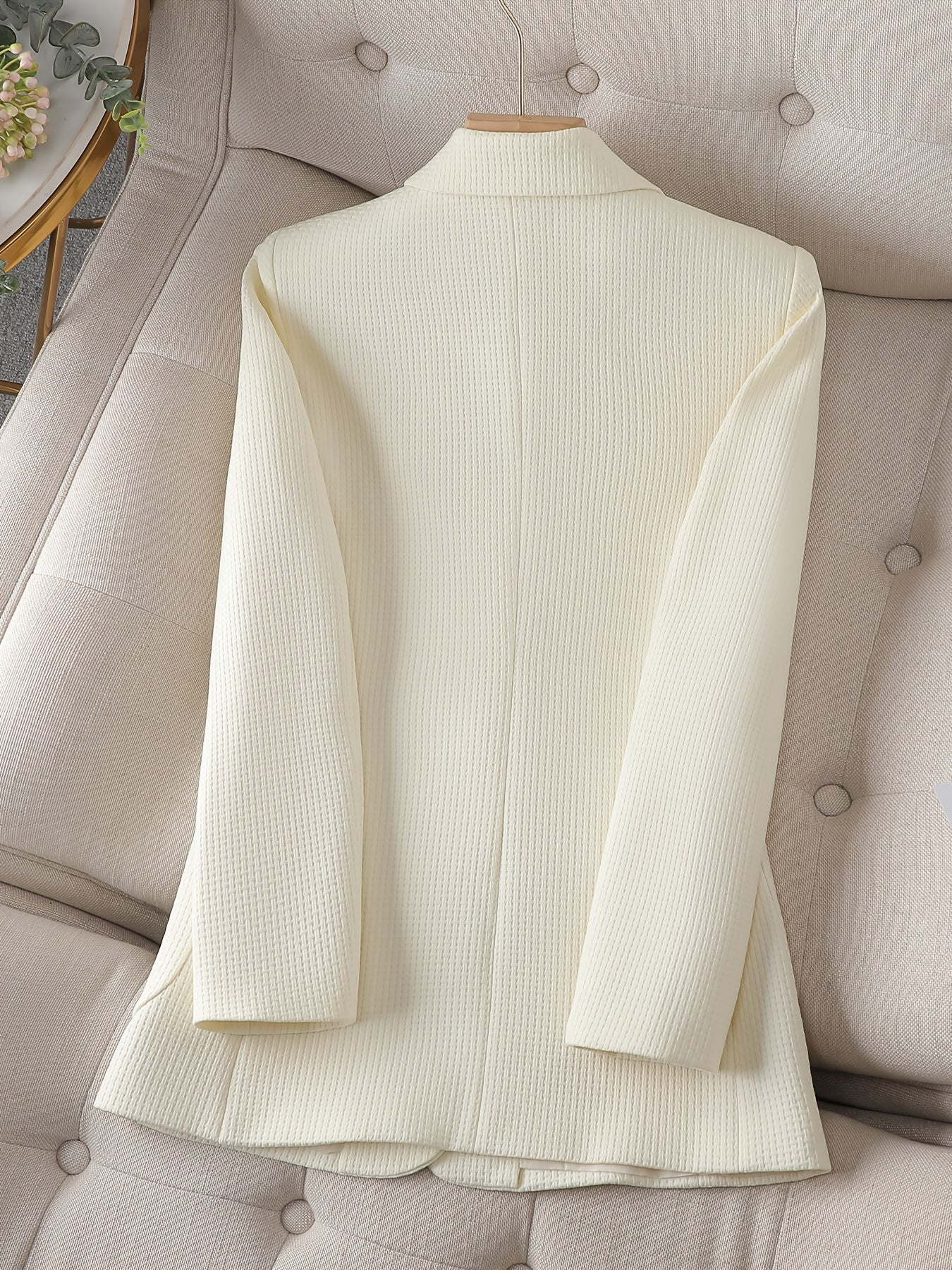 Sixsr Solid Button Front Tunic Blazer, Elegant Lapel Long Notched Neck Sleeve Blazer For Office & Work, Women's Clothing