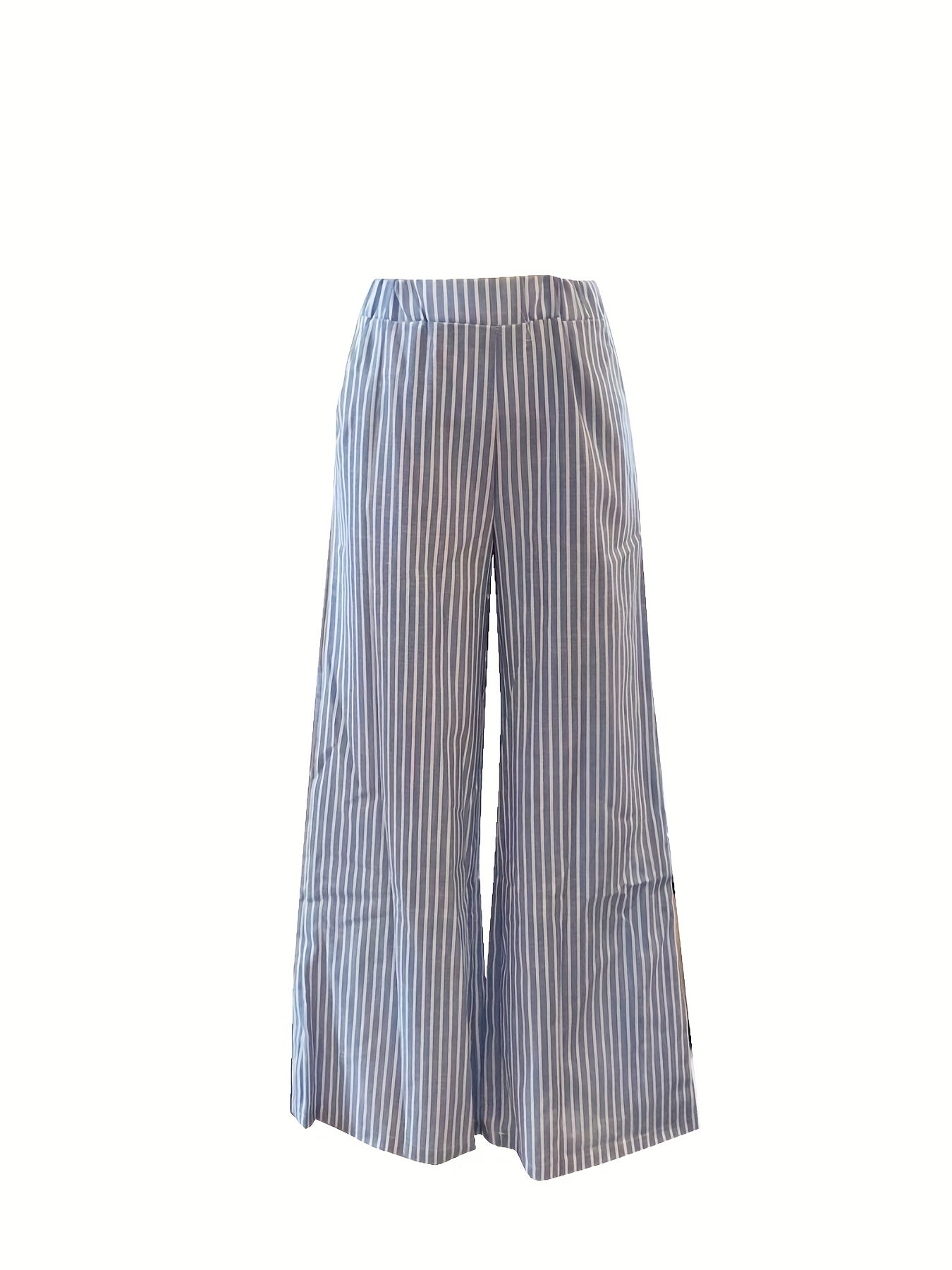 two-piece Stripe Print Matching Set - Casual Crew Neck Tank Top & Wide Leg Pants Outfit for Women - Comfortable and Stylish
