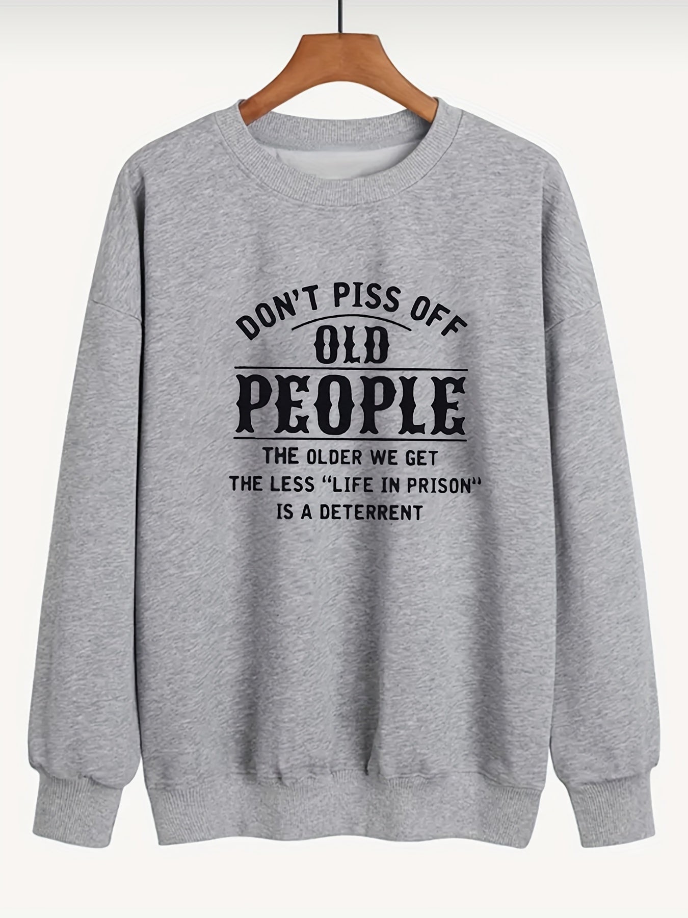Sixsr Plus Size Casual Tops For Fall & Winter, Women's Plus Slogan Print Long Sleeve Crew Neck Pullover Sweatshirt