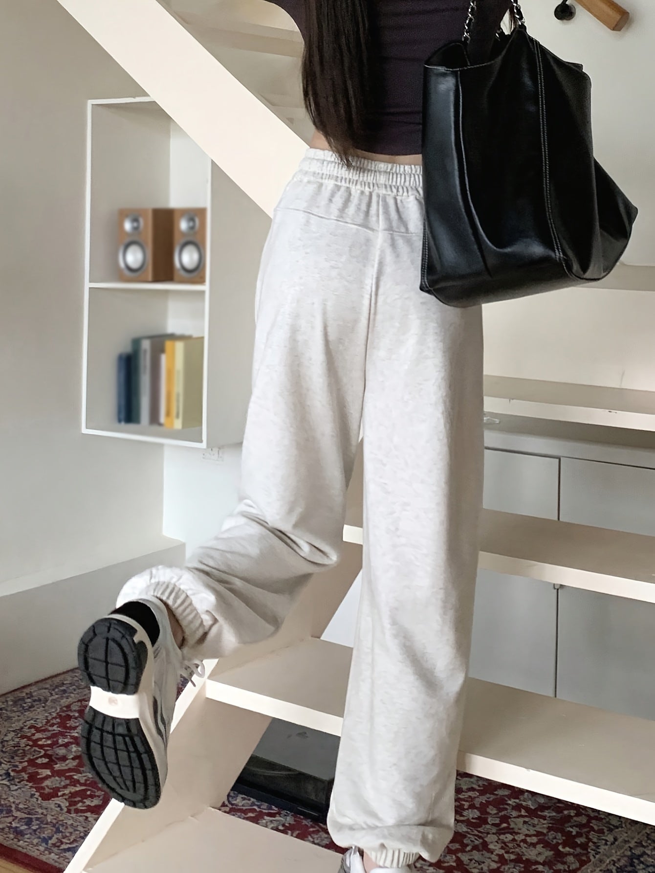 Sixsr Top-stitching Baggy Jogger Pants, Casual Drawstring Sporty Pants With Pocket, Women's Clothing