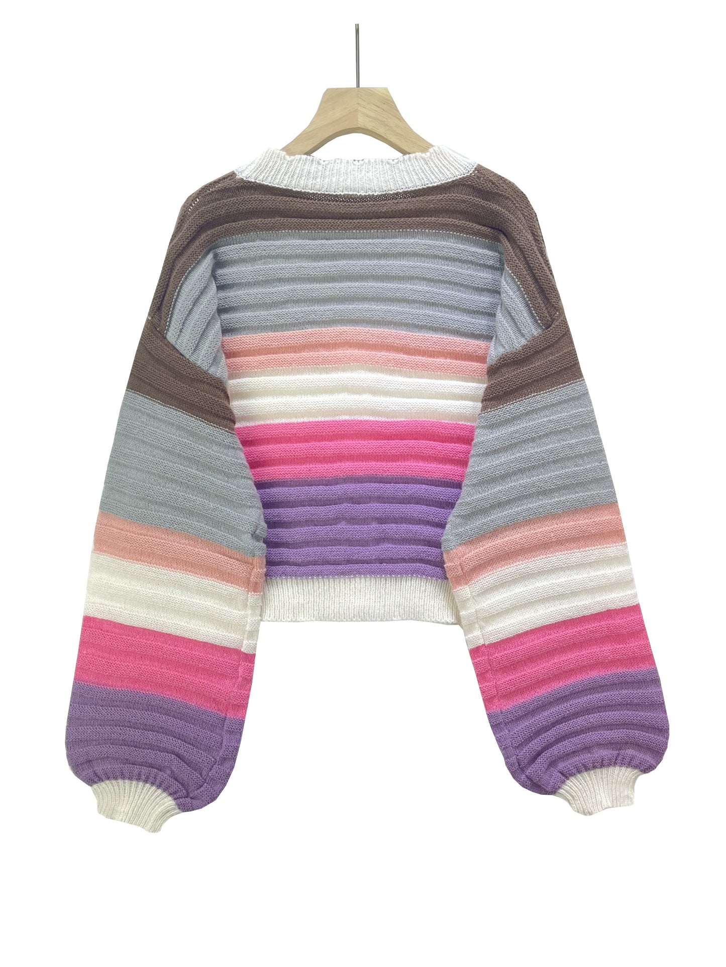 Sixsr Striped Button Up Scallop Trim Cardigan, Casual Long Sleeve Sweater For Spring & Fall, Women's Clothing