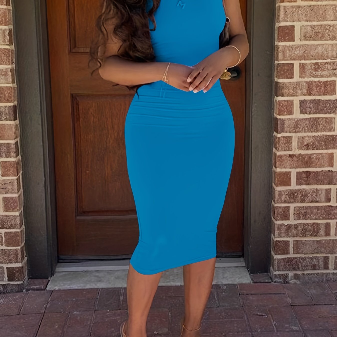 Sixsr Bodycon Crew Neck Dress, Casual Sleeveless Tank Dress For Spring & Summer, Women's Clothing