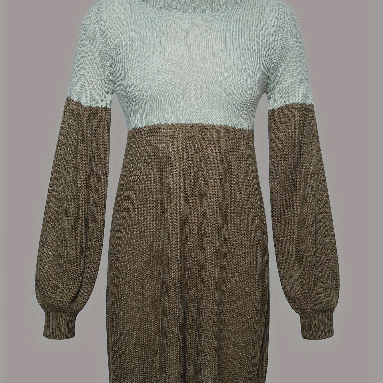 Color Block Crew Neck Sweater Dress, Causal Long Sleeve Ruffle Hem Knitted Dress, Women's Clothing