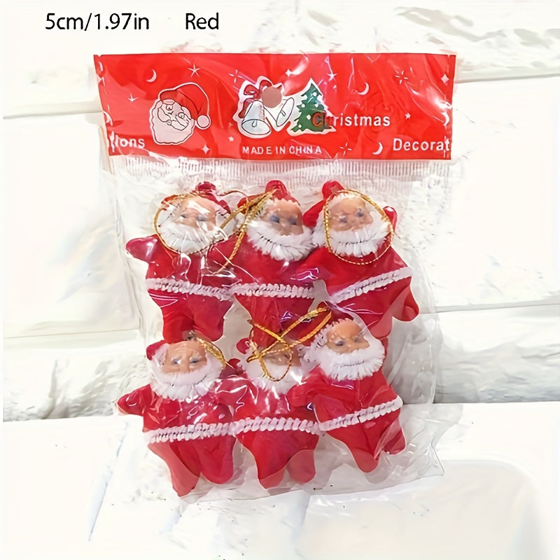 A Set Of 6 Pieces- Red Velvet Little Santa Claus Christmas Tree Decoration, Colorful And Sparkling Vintage Christmas Tree Decoration, Little Vintage Santa Claus