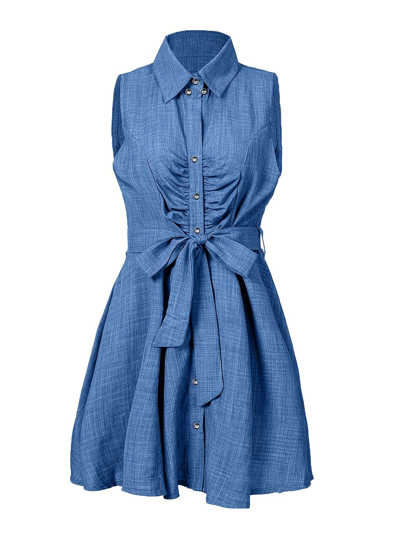 Button Front Sleeveless Dress, Casual Ruched Bodycon Mini Dress, Women's Clothing