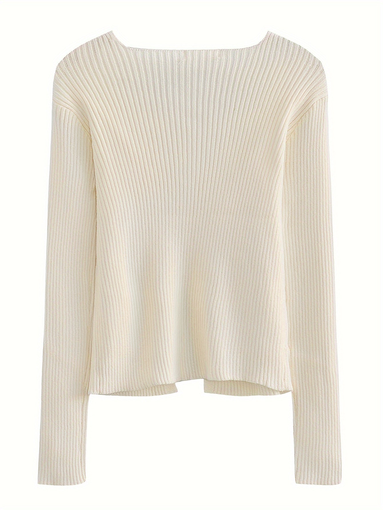 Sixsr Solid Bow Front Knitted Top, Elegant Split Long Sleeve Sweater For Spring & Fall, Women's Clothing