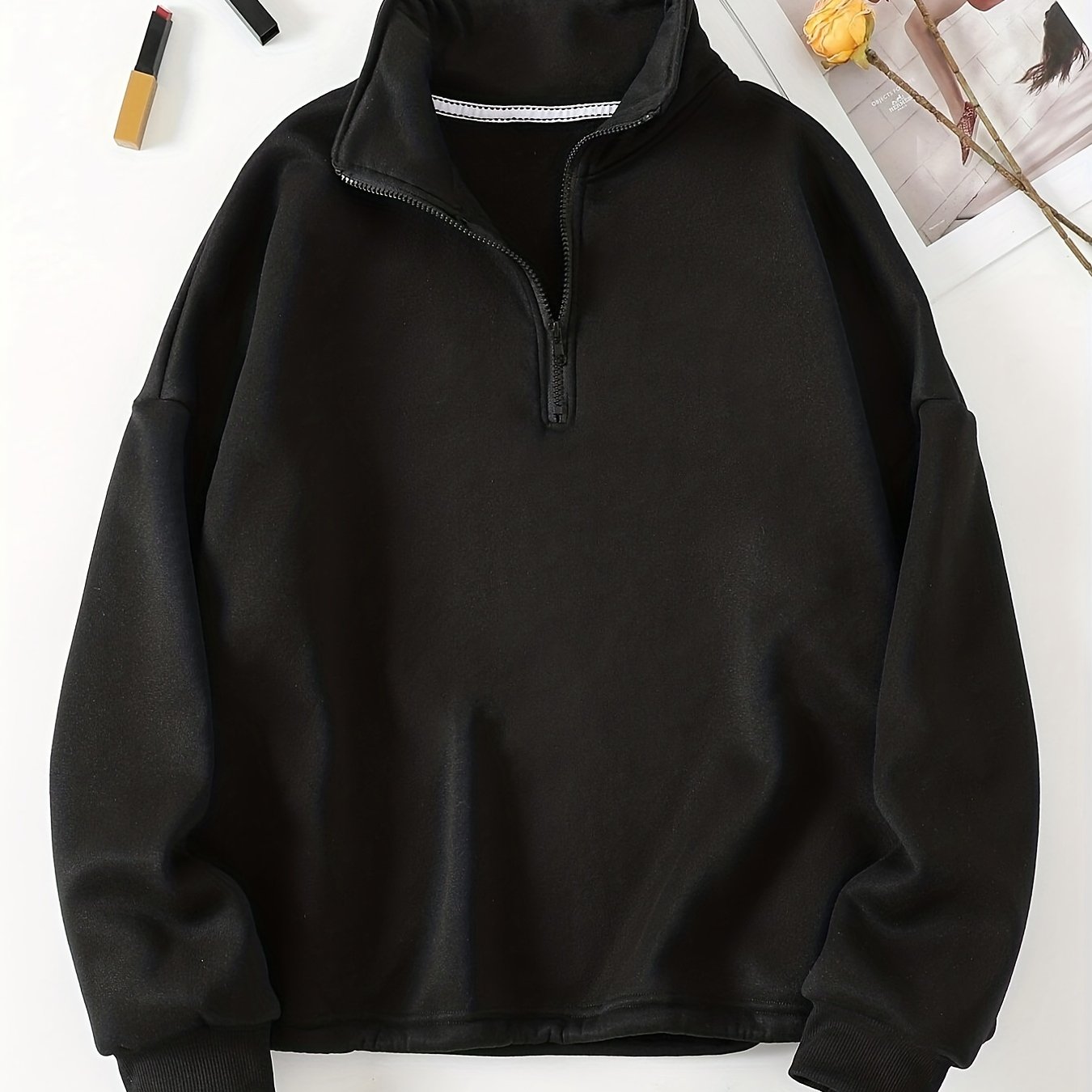 Sixsr Solid Quarter Zip Pullover Sweatshirt, Casual Long Sleeve Mock Neck Sweatshirt For Fall & Winter, Women's Clothing