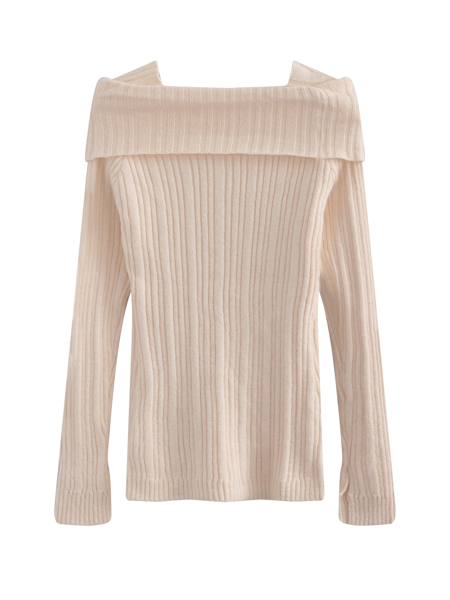 Sixsr Solid Off Shoulder Rib Knit Sweater, Elegant Button Front Long Sleeve Slim Sweater, Women's Clothing