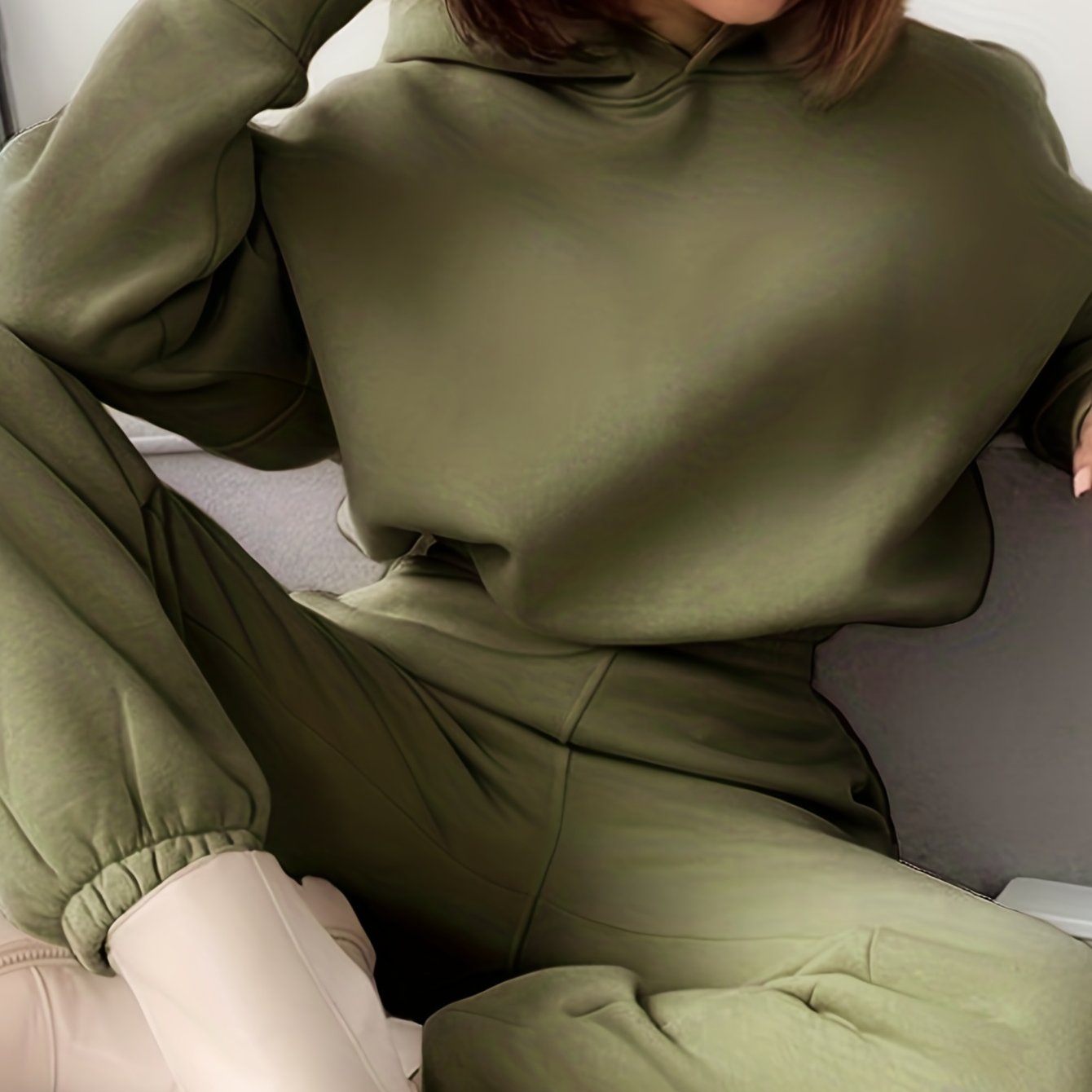 Sixsr Casual Two-piece Set, Solid Hoodie & Elastic Waist Jogger Pants Outfits, Women's Clothing