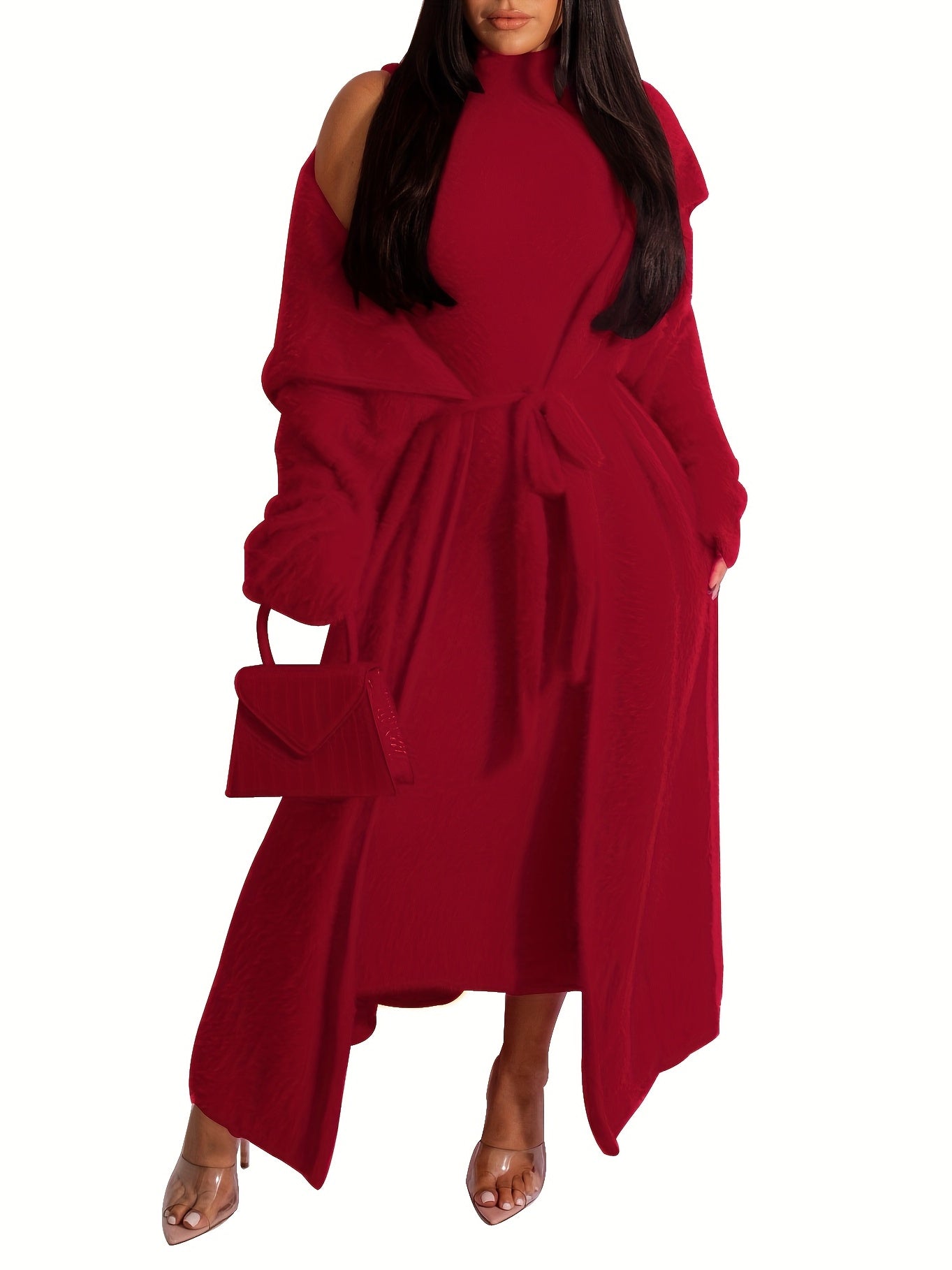 Elegant Two-piece Set - Open Front Cardigan & Bodycon Dress for Women - Stylish and Comfortable Outfit