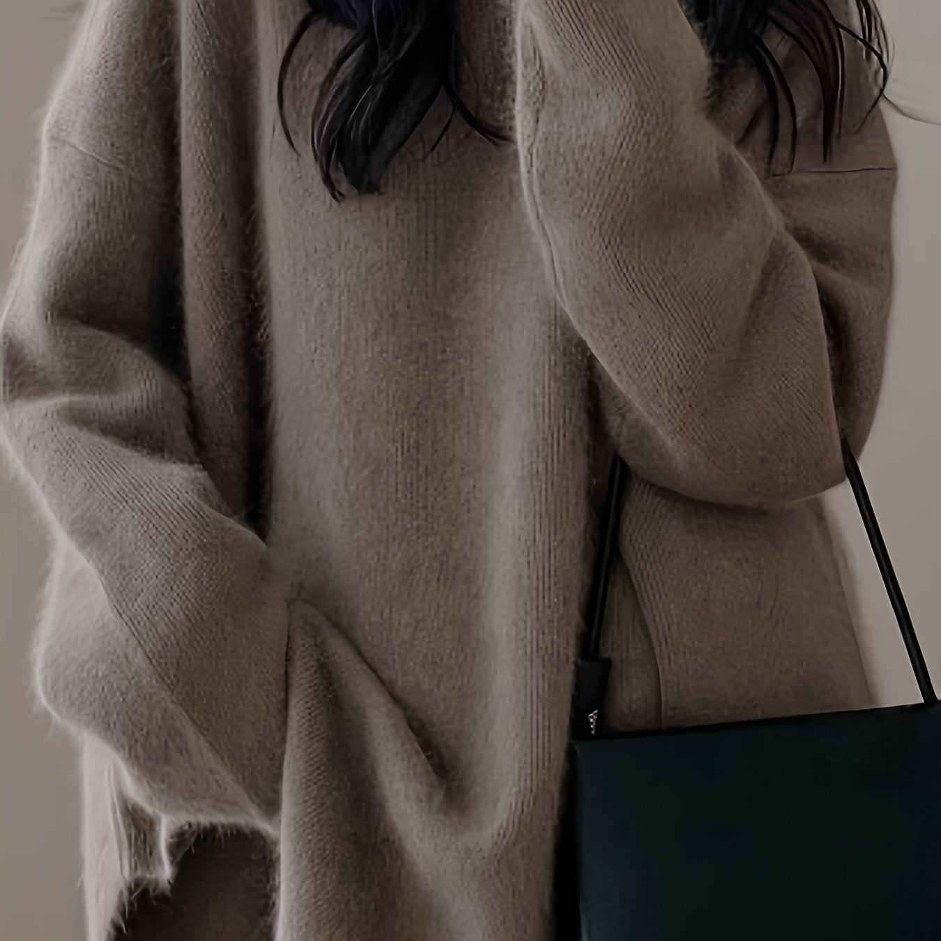 Sixsr Solid Crew Neck Pullover Sweater, Casual Split Long Sleeve Oversized Sweater, Women's Clothing