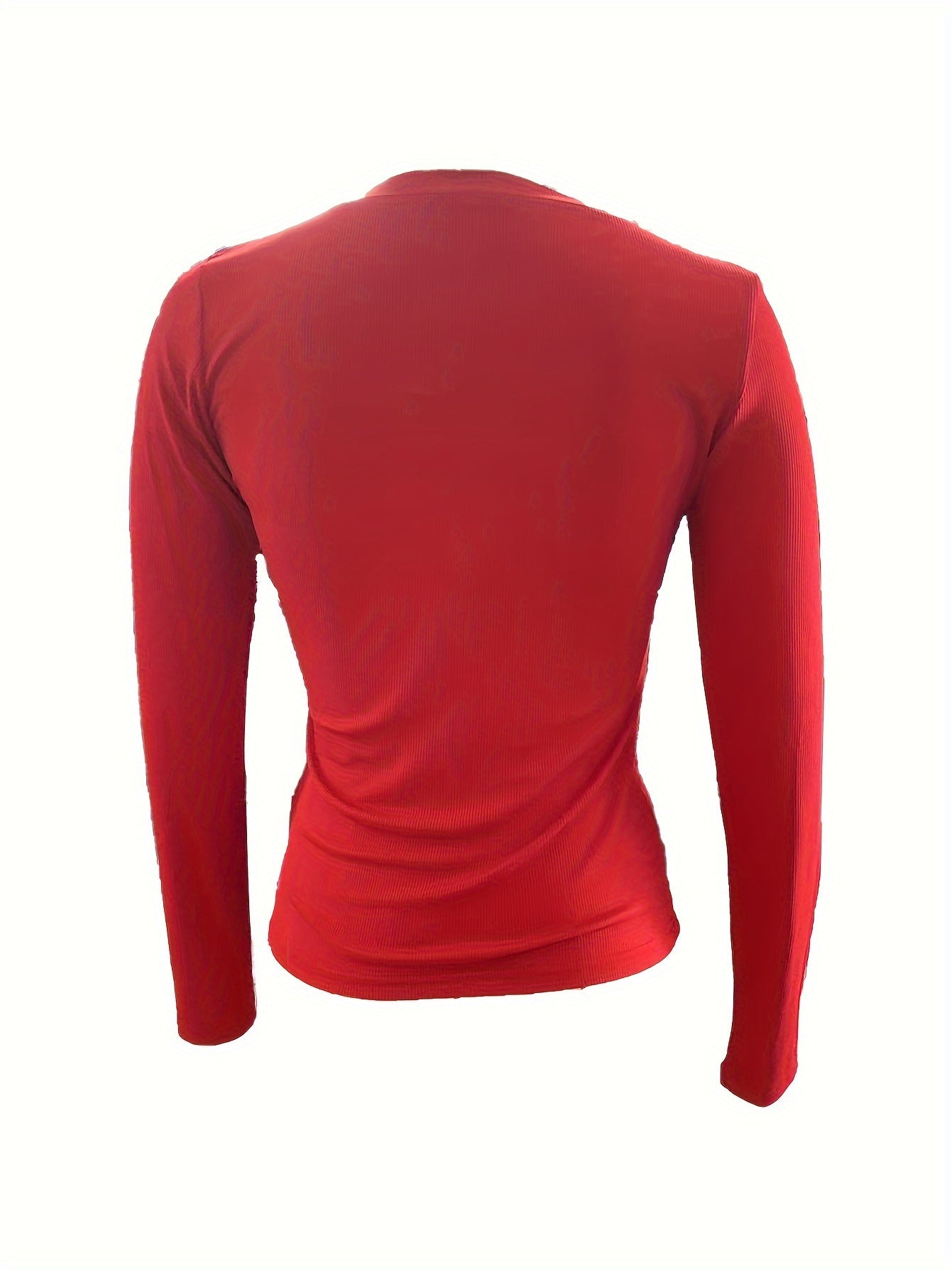 Sixsr Solid V Neck T-Shirt, Casual Long Sleeve Slim Top For Spring & Fall, Women's Clothing
