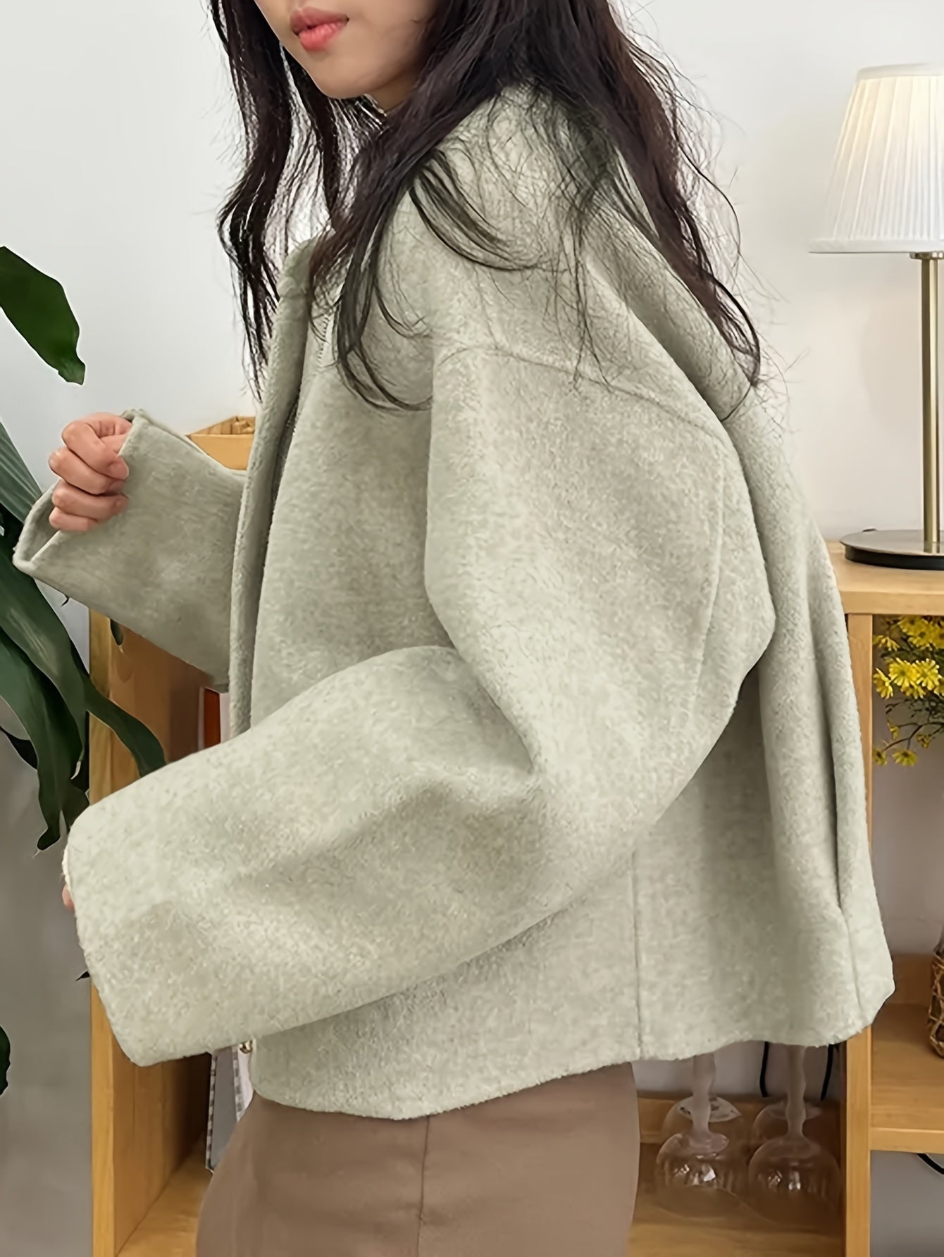 Sixsr Solid Zipper Front Simple Jacket, Casual Long Sleeve Outwear For Fall & Winter, Women's Clothing