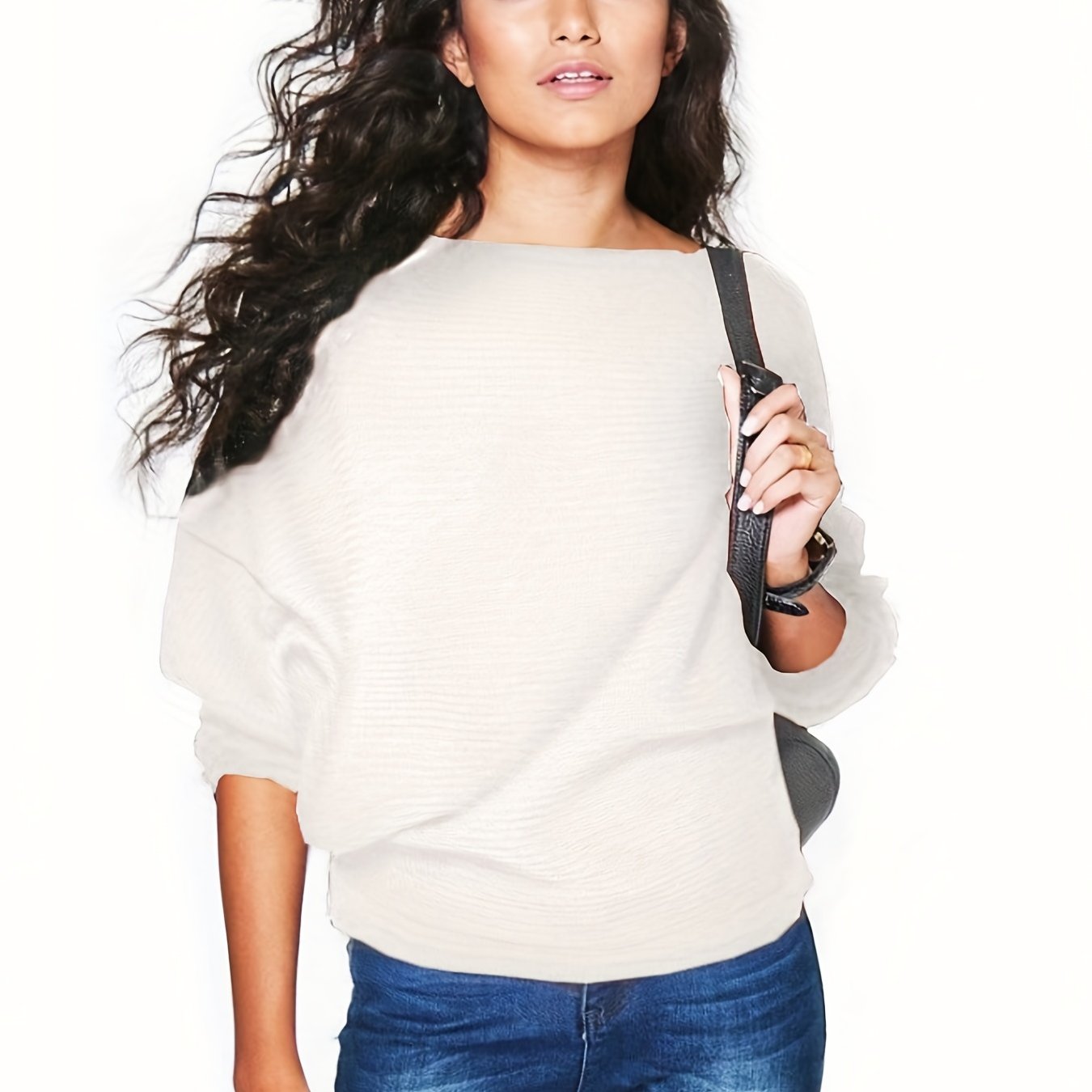 Sixsr Solid Boat Neck Pullover Sweater, Casual Batwing Sleeve Drop Shoulder Sweater, Women's Clothing