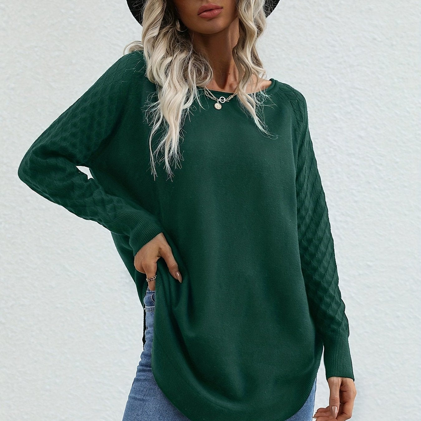 Sixsr Solid Crew Neck Slit Pullover Sweater, Casual Long Sleeve Sweater For Spring & Fall, Women's Clothing