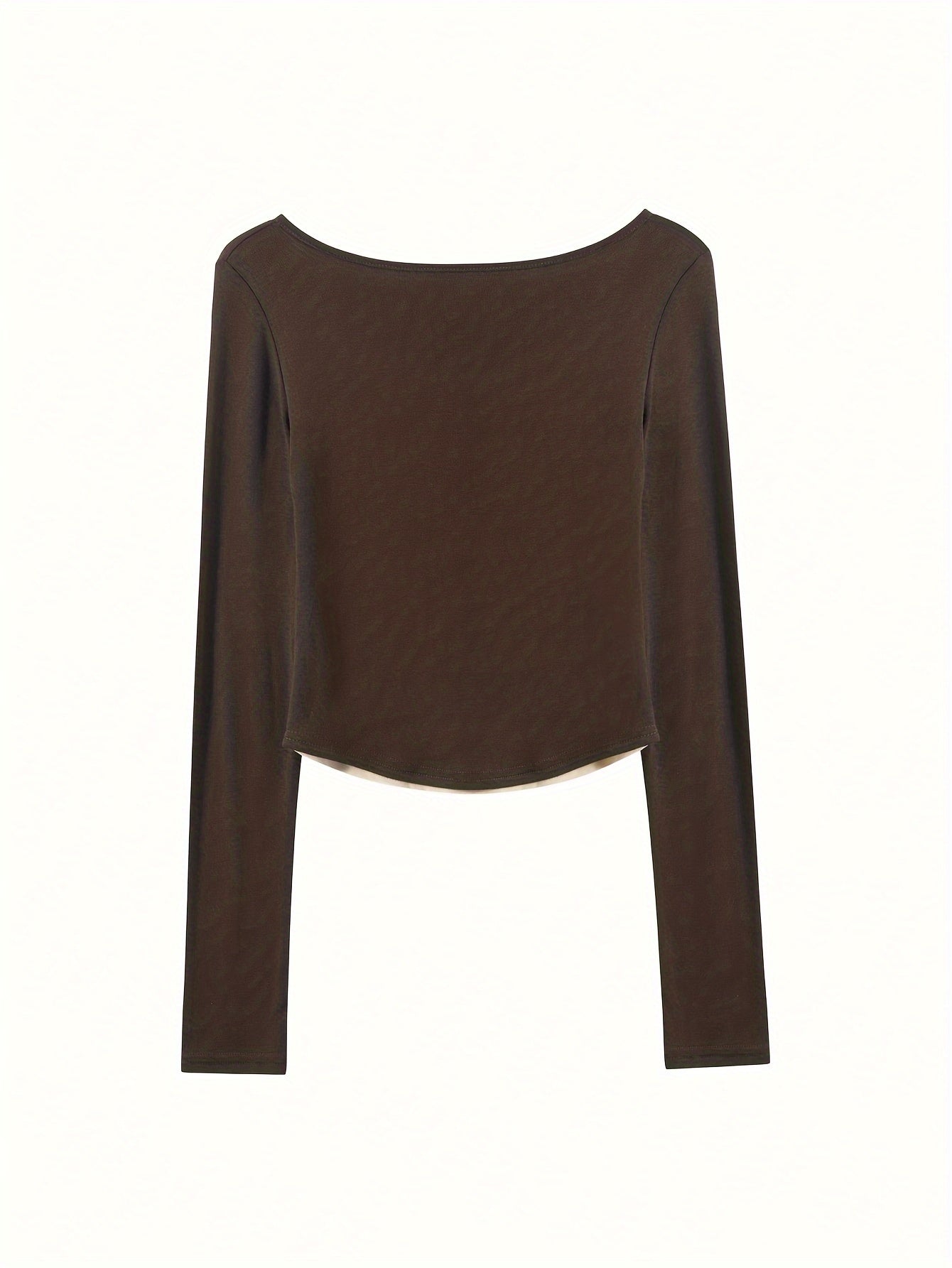 Sixsr Contrast Trim Crew Neck Crop T-Shirt, Casual Long Sleeve T-Shirt For Spring & Fall, Women's Clothing