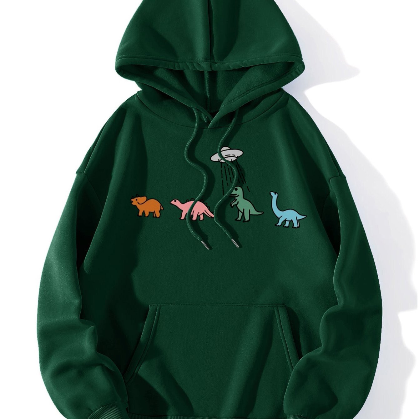 Sixsr Plus Size Casual Sweatshirt, Women's Plus Dinosaur Print Long Sleeve Drawstring Hoodie With Pockets