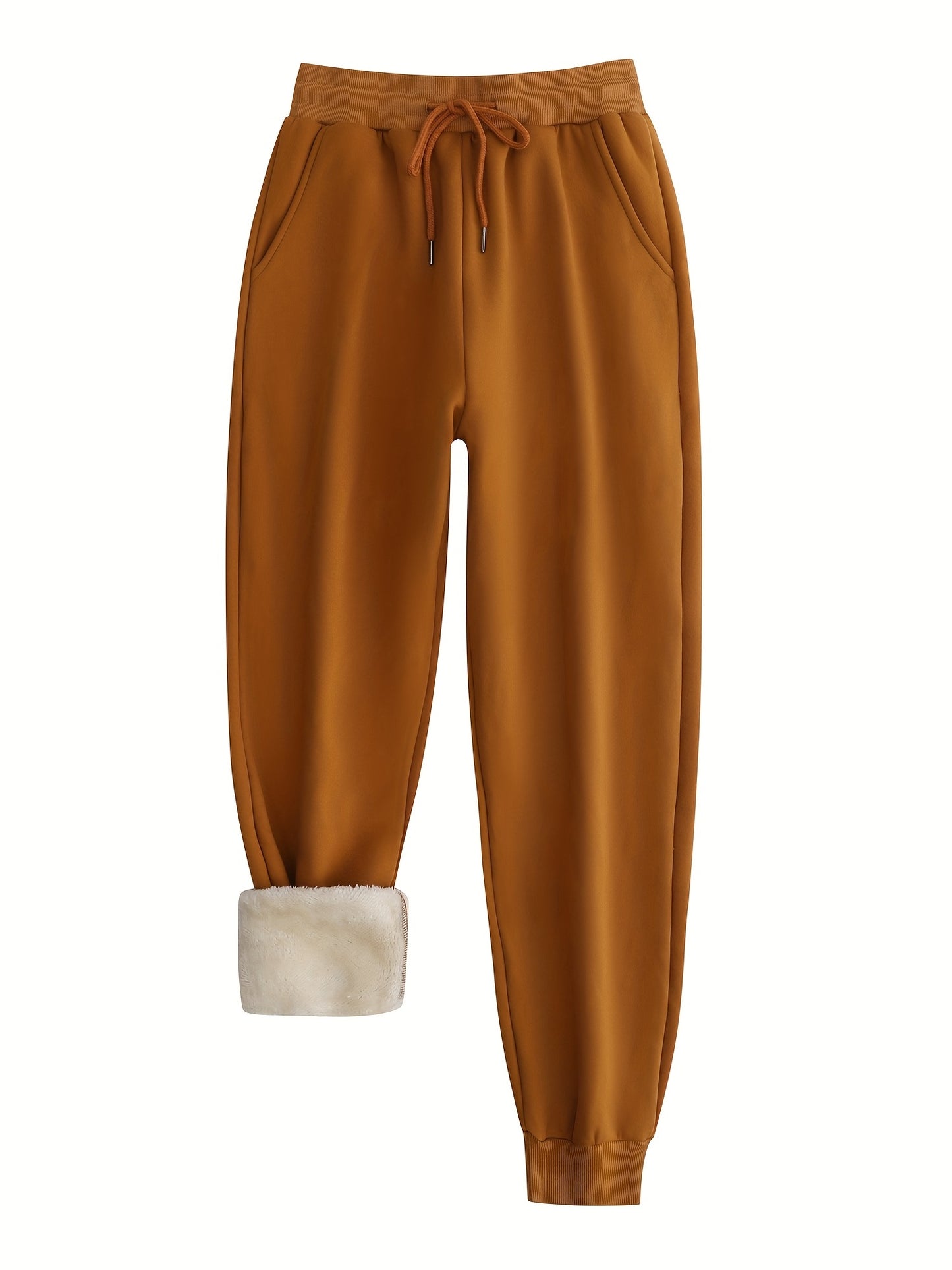 Sixsr Winter Plush Thermal Pants, Casual Drawstring Pocket Pants, Women's Clothing