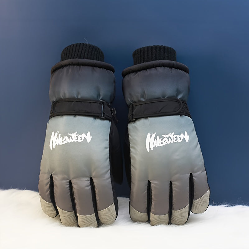 1pair Touch Screen Skiing Gloves - Gradient Color Design, Thickened Inner - Windproof Waterproof Touch Screen Gloves
