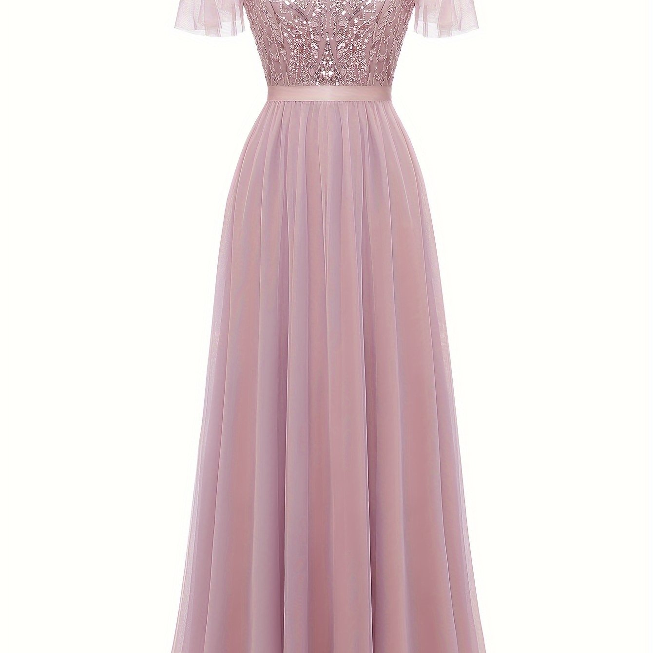 Sixsr Contrast Sequin Spaghetti Strap Bridesmaid Dres, Elegant Short Sleeve A-line Evening Dress For Party & Banquet, Women's Clothing