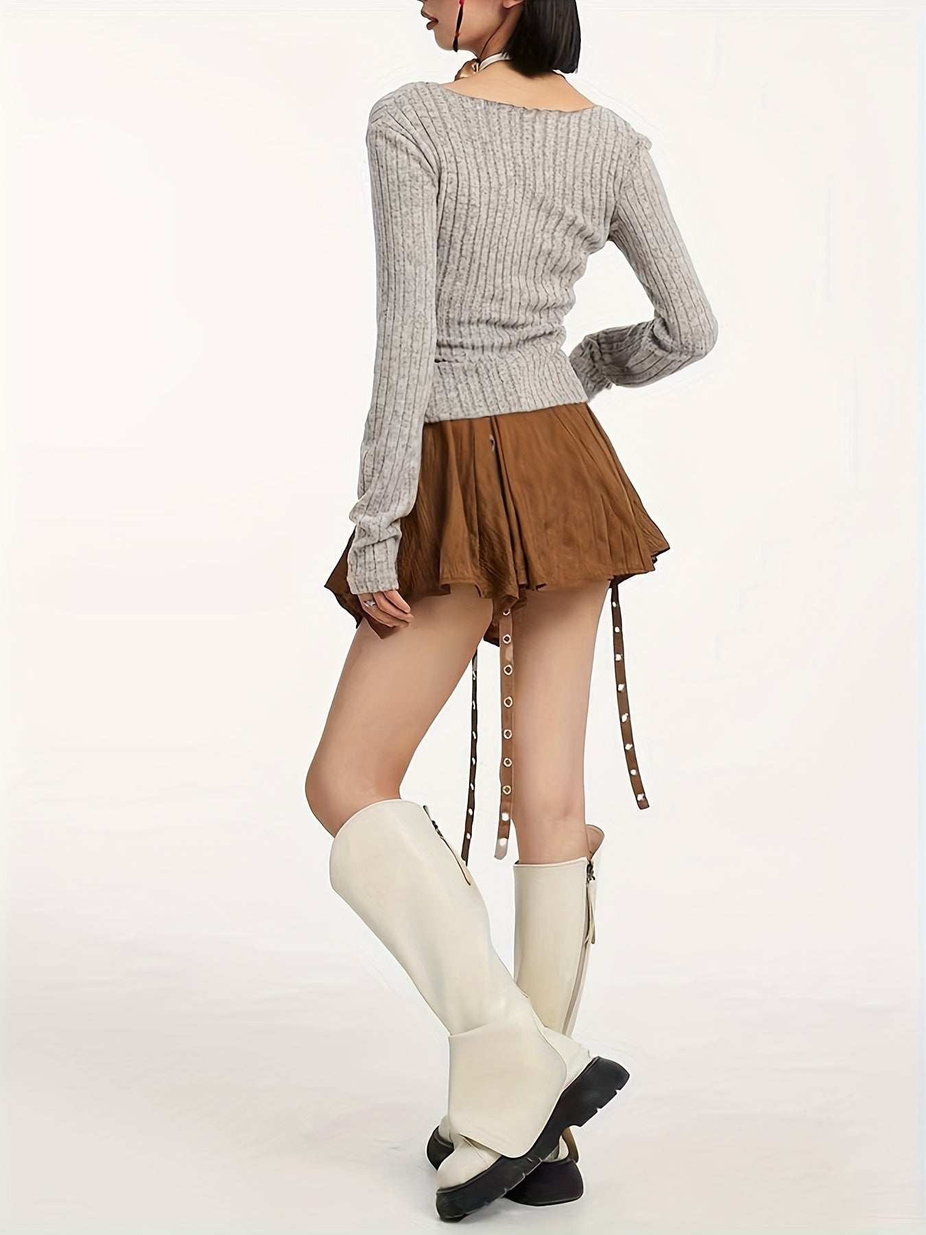 Sixsr Long Sleeve Ribbed T-Shirt, Casual Button Up Top For Spring & Fall, Women's Clothing