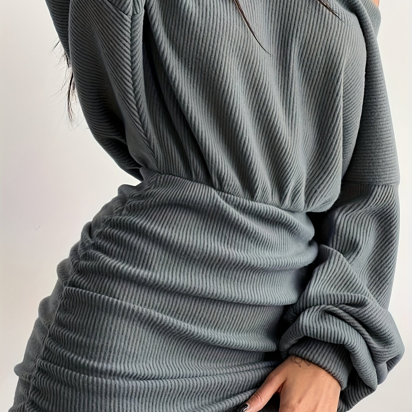 Sixsr Ruched Bodycon Dress, Sexy Long Sleeve Bag Hip Mini Dress, Women's Clothing