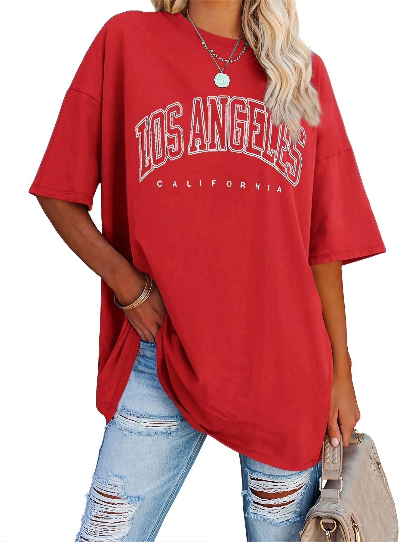Sixsr Oversized Letter Print T-Shirt, Crew Neck Short Sleeve T-Shirt, Casual Every Day Tops, Women's Clothing