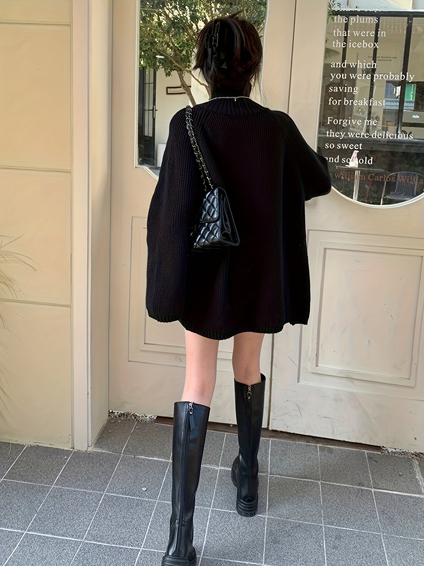 Sixsr Solid Zip Up Oversized Pullover Sweater, Casual Turtle Neck Long Sleeve Sweater, Women's Clothing