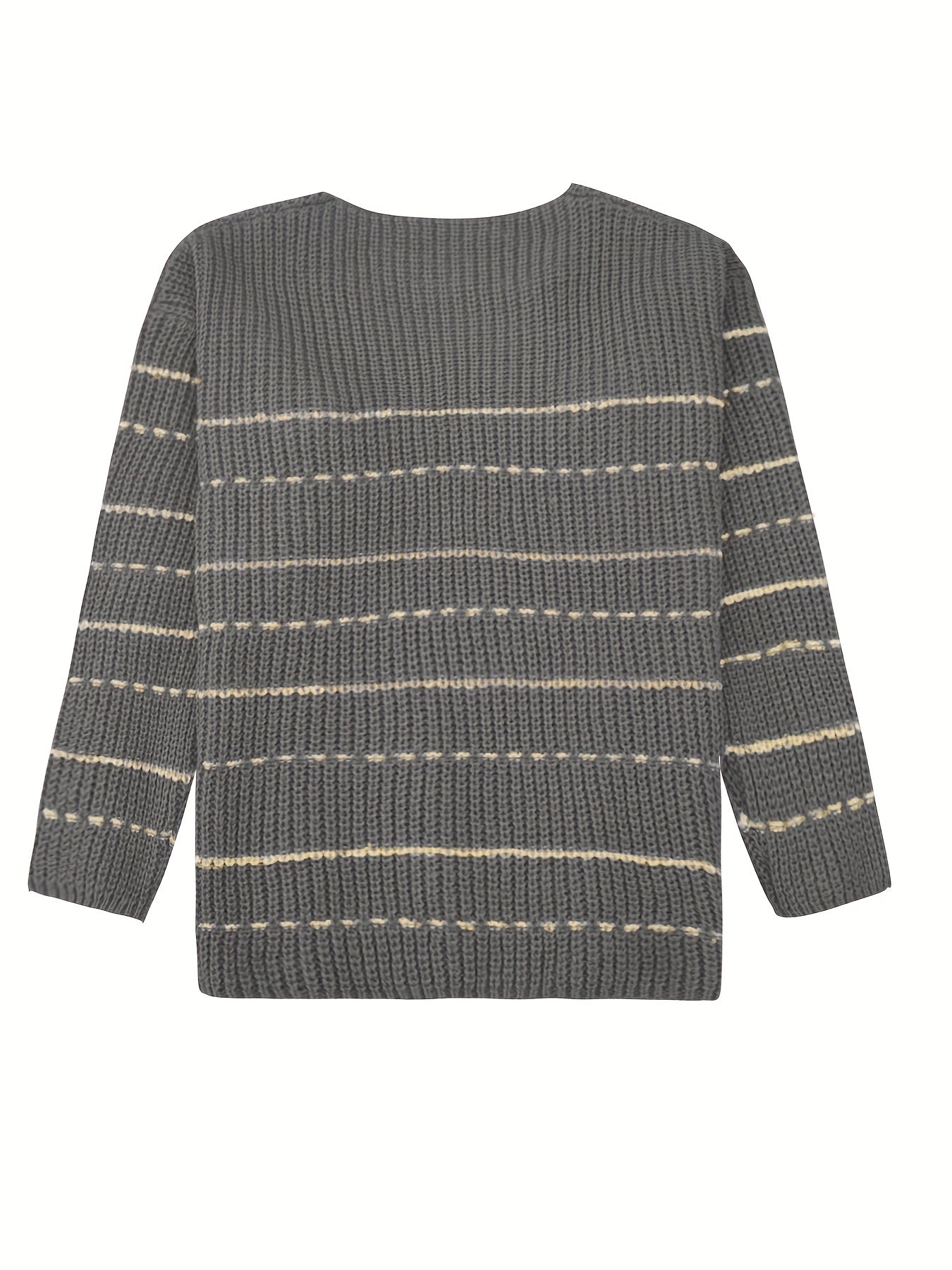 Sixsr Striped Pattern V Neck Pullover Sweater, Casual Long Sleeve Sweater For Fall & Winter, Women's Clothing
