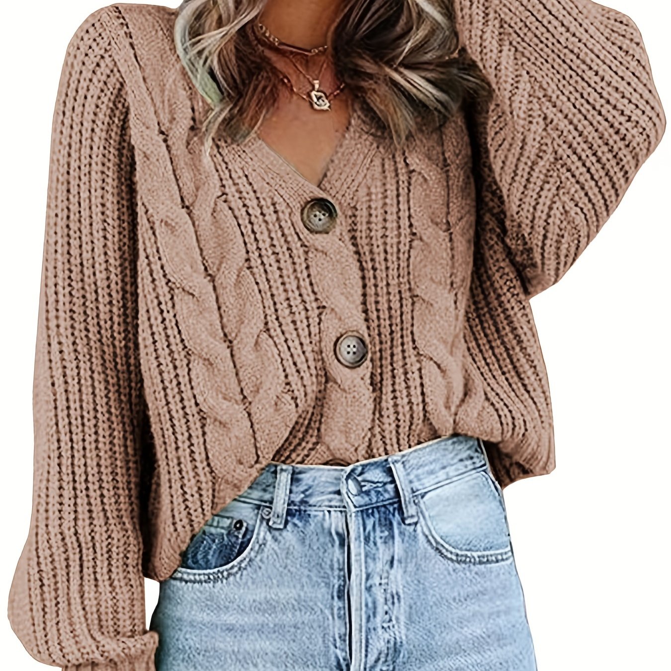 Sixsr Solid Button Front Knit Cardigan, Casual V Neck Long Sleeve Sweater, Women's Clothing