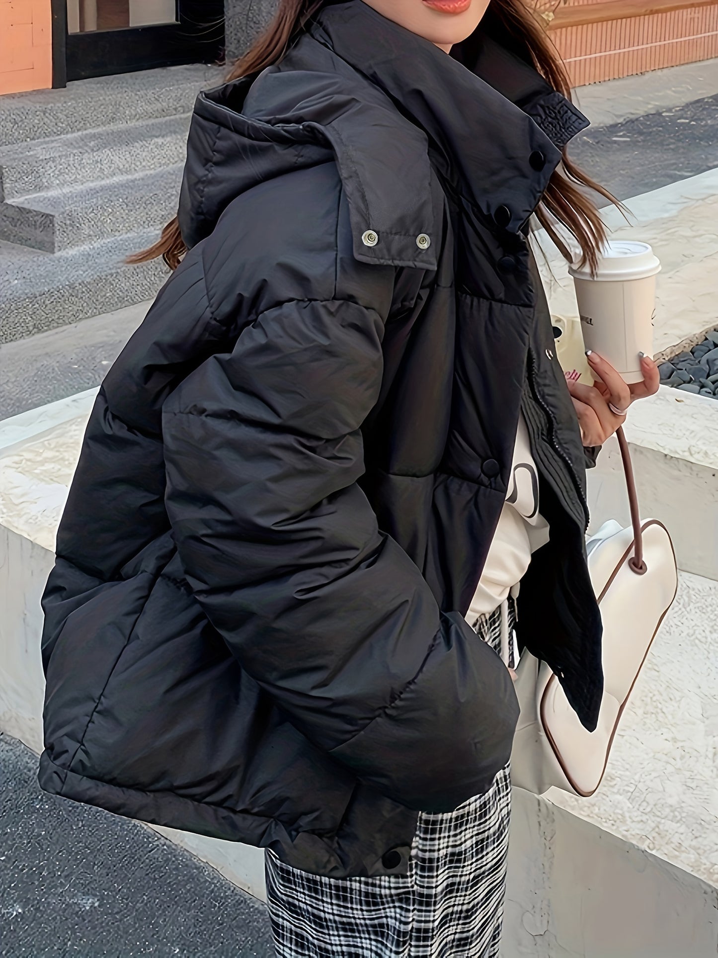 Sixsr Zip Up Hooded Warm Coat, Casual Solid Long Sleeve Winter Outerwear, Women's Clothing