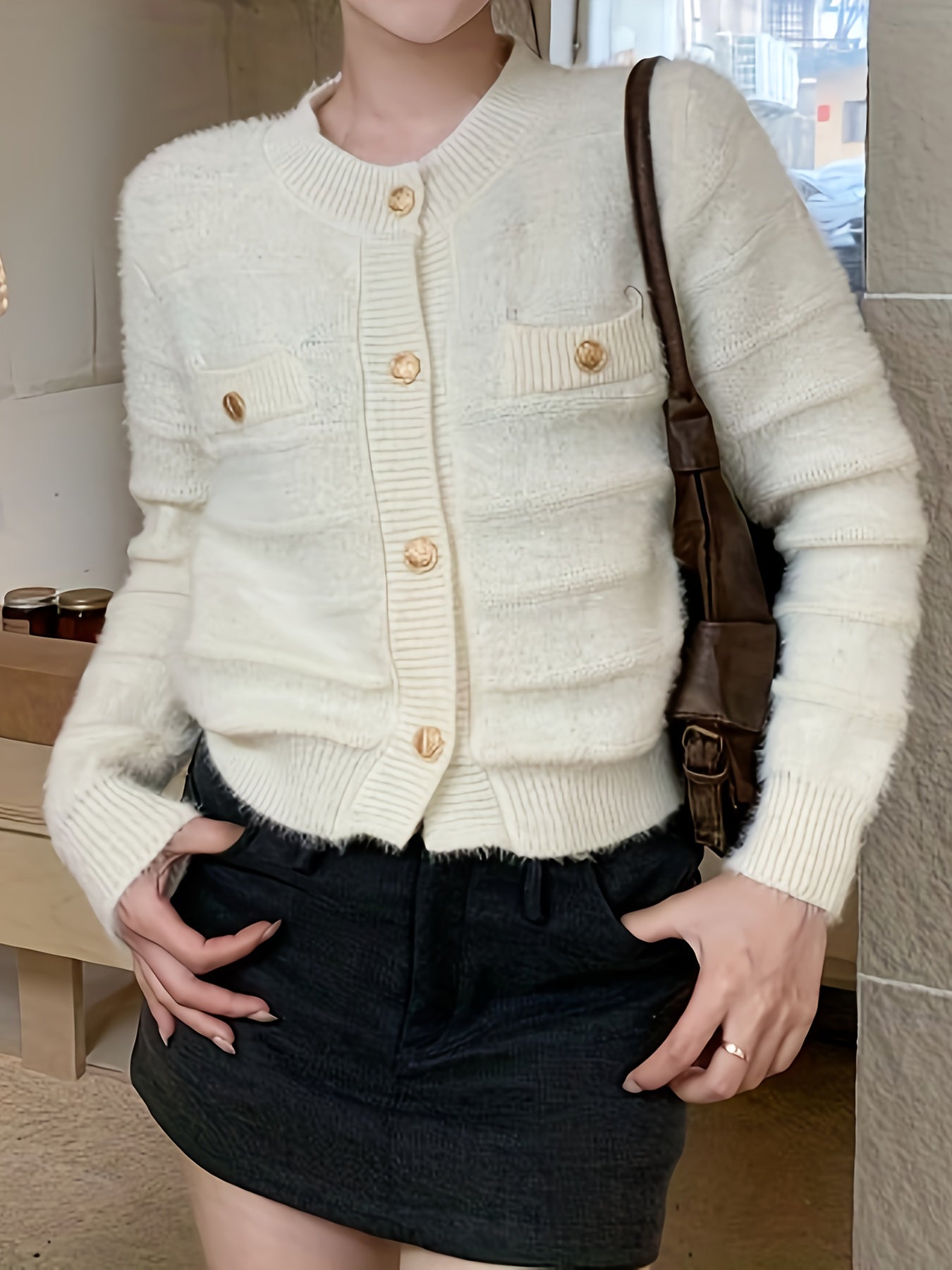 Sixsr Elegant Button Front Solid Cardigan, Long Sleeve Cardigan For Fall & Winter, Women's Clothing