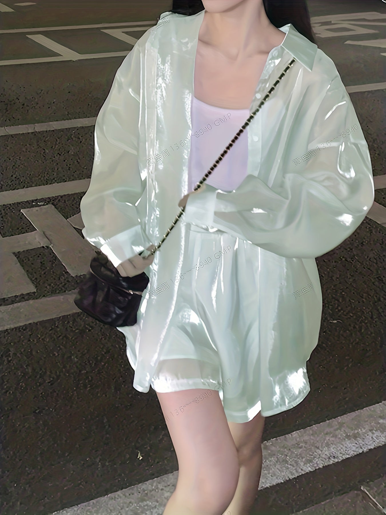 Sixsr Shiny Solid Shirt, Casual Button Front Long Sleeve Shirt, Women's Clothing