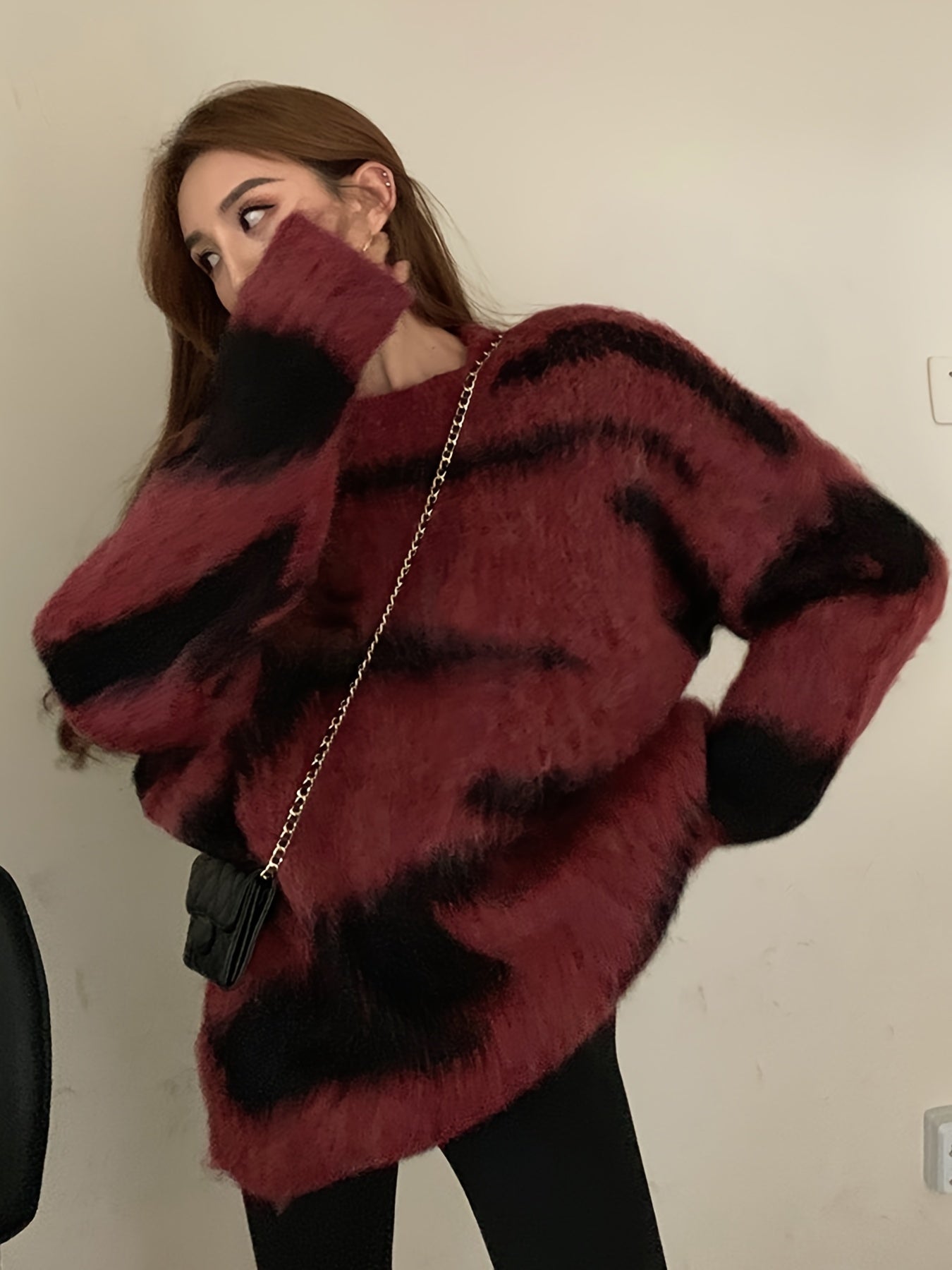 Sixsr Graphic Pattern Crew Neck Pullover Sweater, Casual Long Sleeve Loose Sweater For Fall & Winter, Women's Clothing