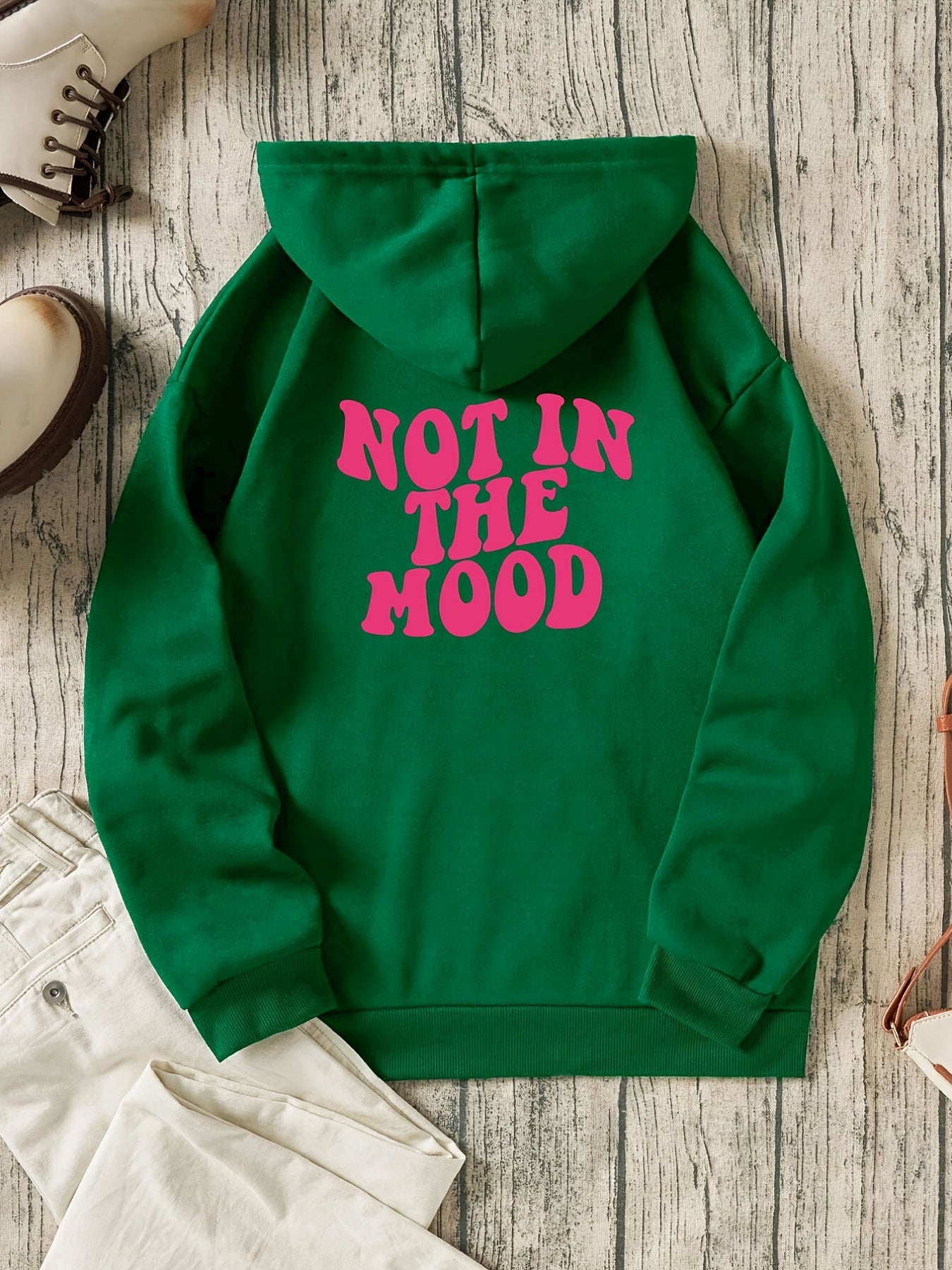 Sixsr Casual Letter Print Hoodie, Drawstring Hooded Pocket Fashion Loose Fall & Winter Sweatshirt, Women's Clothing