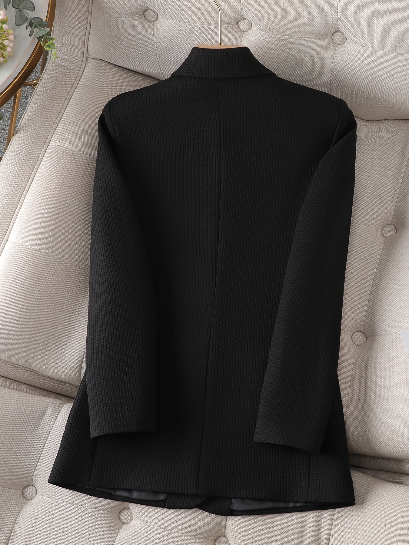 Sixsr Solid Button Front Tunic Blazer, Elegant Lapel Long Notched Neck Sleeve Blazer For Office & Work, Women's Clothing