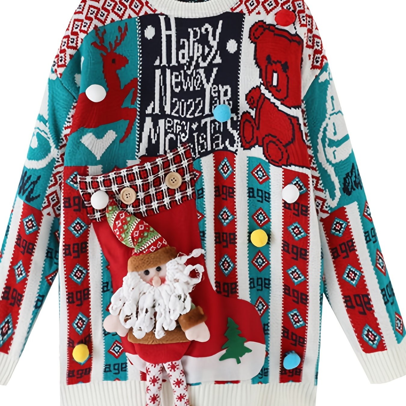 Sixsr Christmas Crew Neck Knit Sweater, Casual Long Sleeve Loose Fall Winter Knit Sweater, Women's Clothing