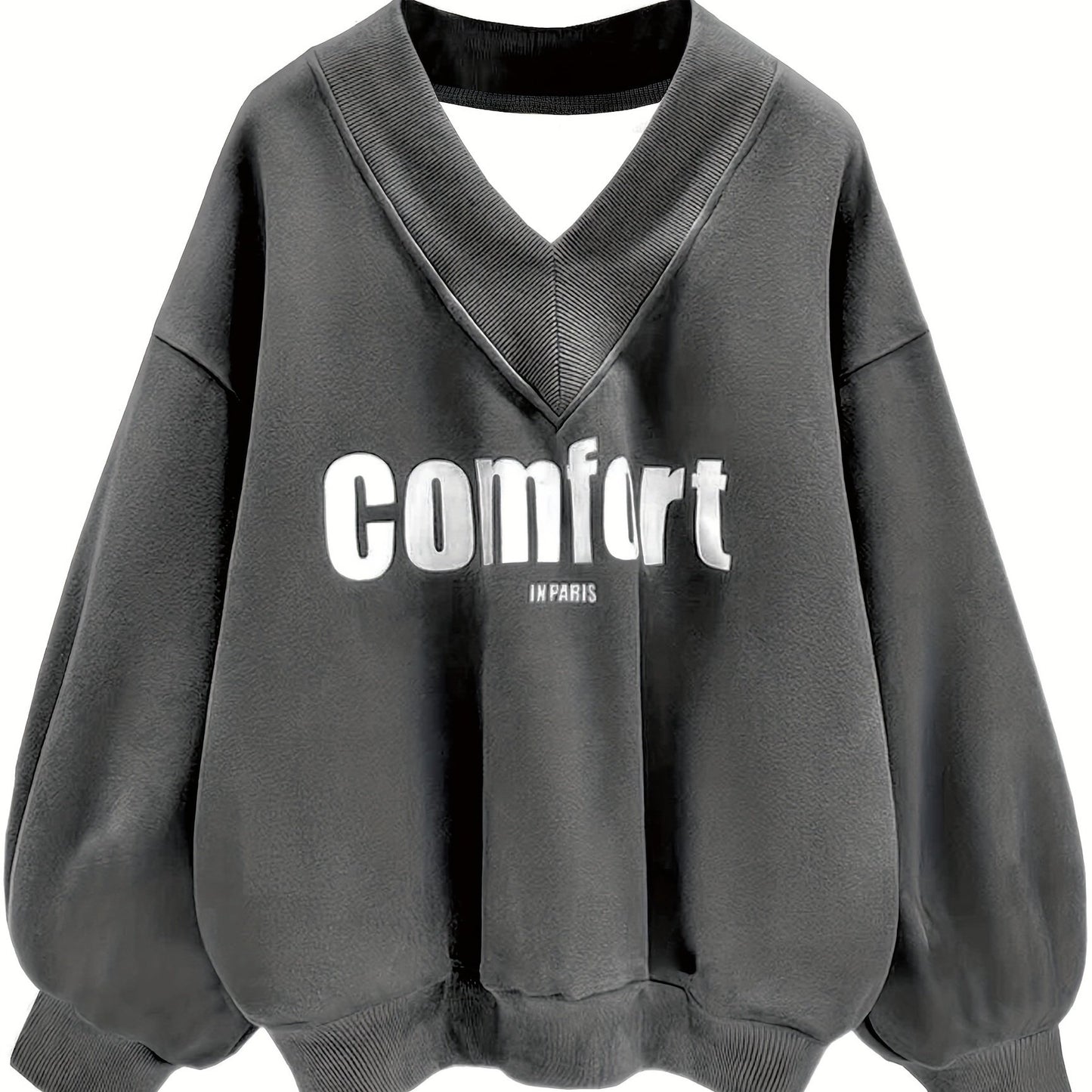 Sixsr Letter Graphic Print Sweatshirt, Long Sleeve V Neck Pullover Sweatshirt, Casual Tops For Fall & Winter, Women's Clothing