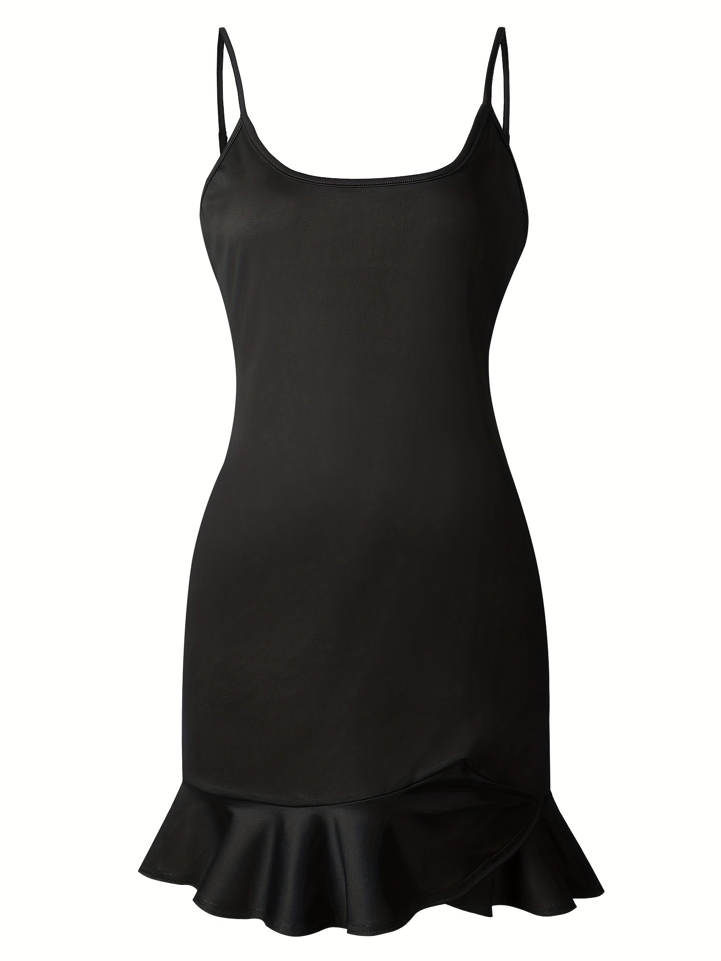 Sixsr Solid Ruffle Trim Dress, Sexy Sleeveless Spaghetti Bodycon Dress, Women's Clothing