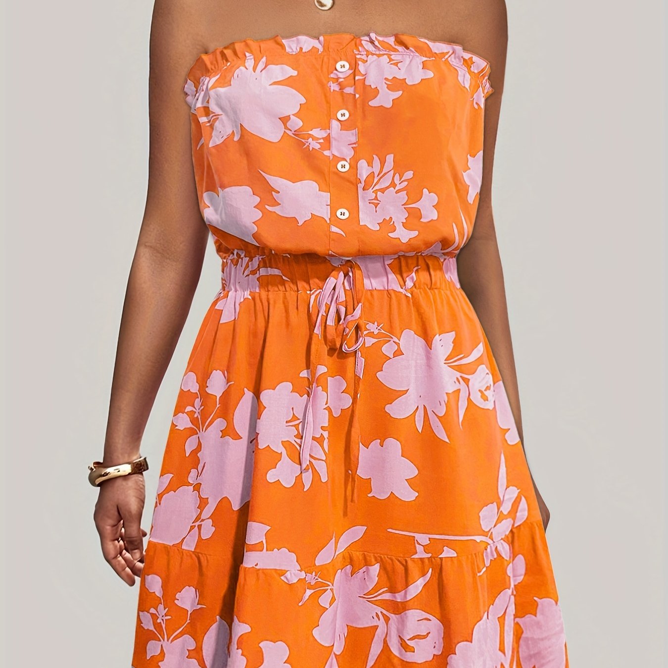 Sixsr Ditsy Floral Off Shoulder Dress, Sexy Sleeveless Drawstring Summer Dress, Women's Clothing