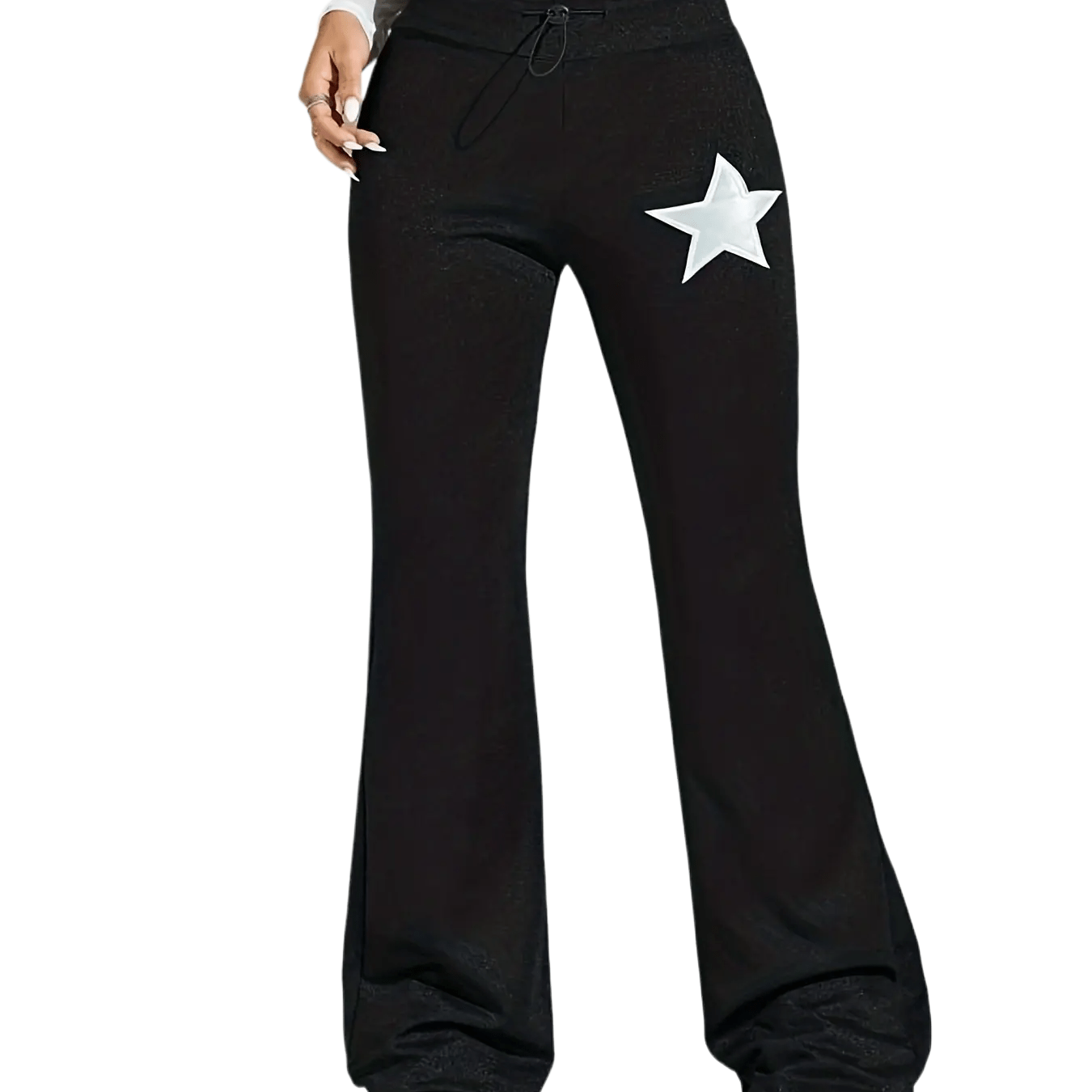Sixsr Plus Size Casual Pants, Women's Plus Star Print Skinny Medium Stretch Flared Leg Pants