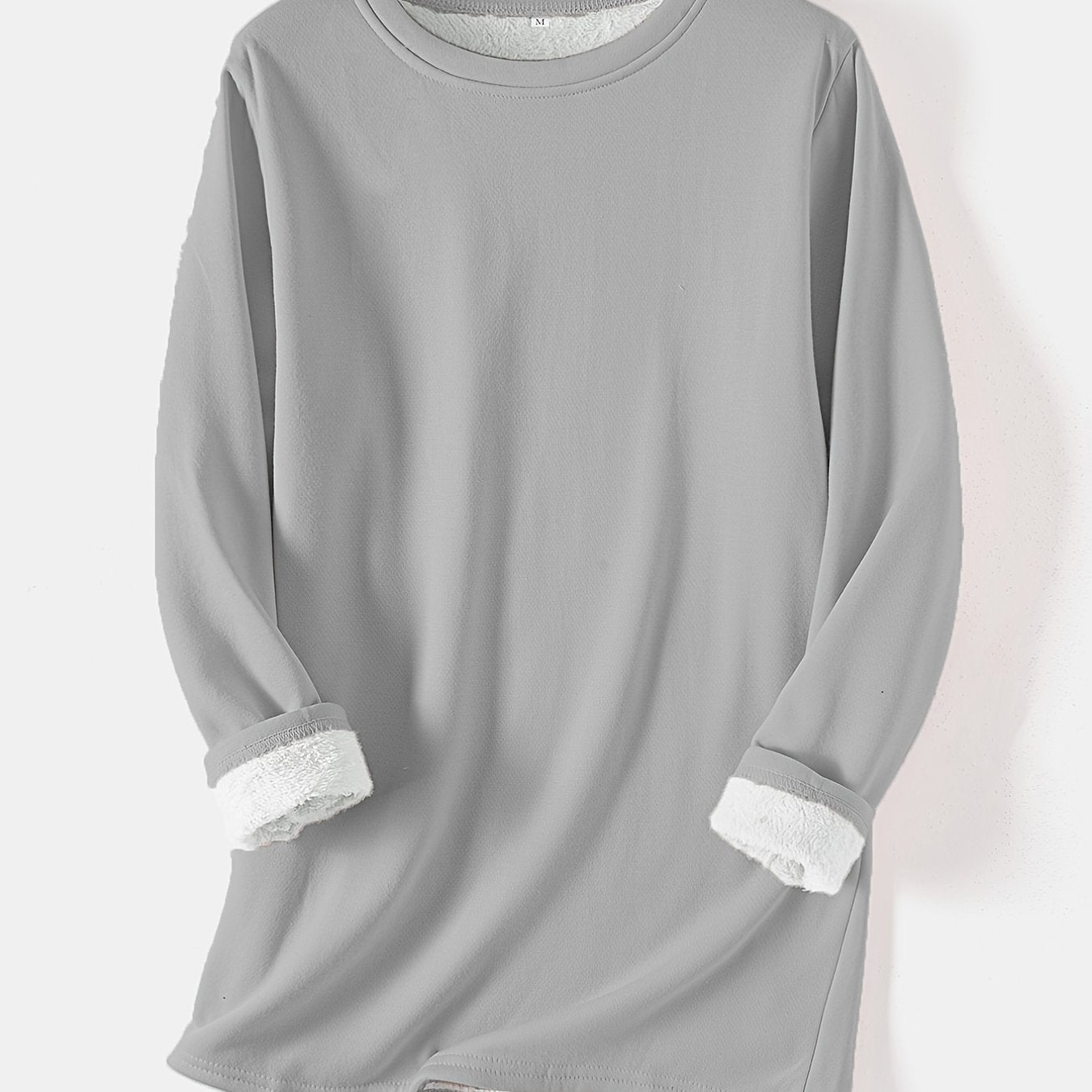 Sixsr Women's Pullover Winter Warm Plush Lining Long Sleeve Sweatshirt, Slim Fit Warm Top, Women's Clothing